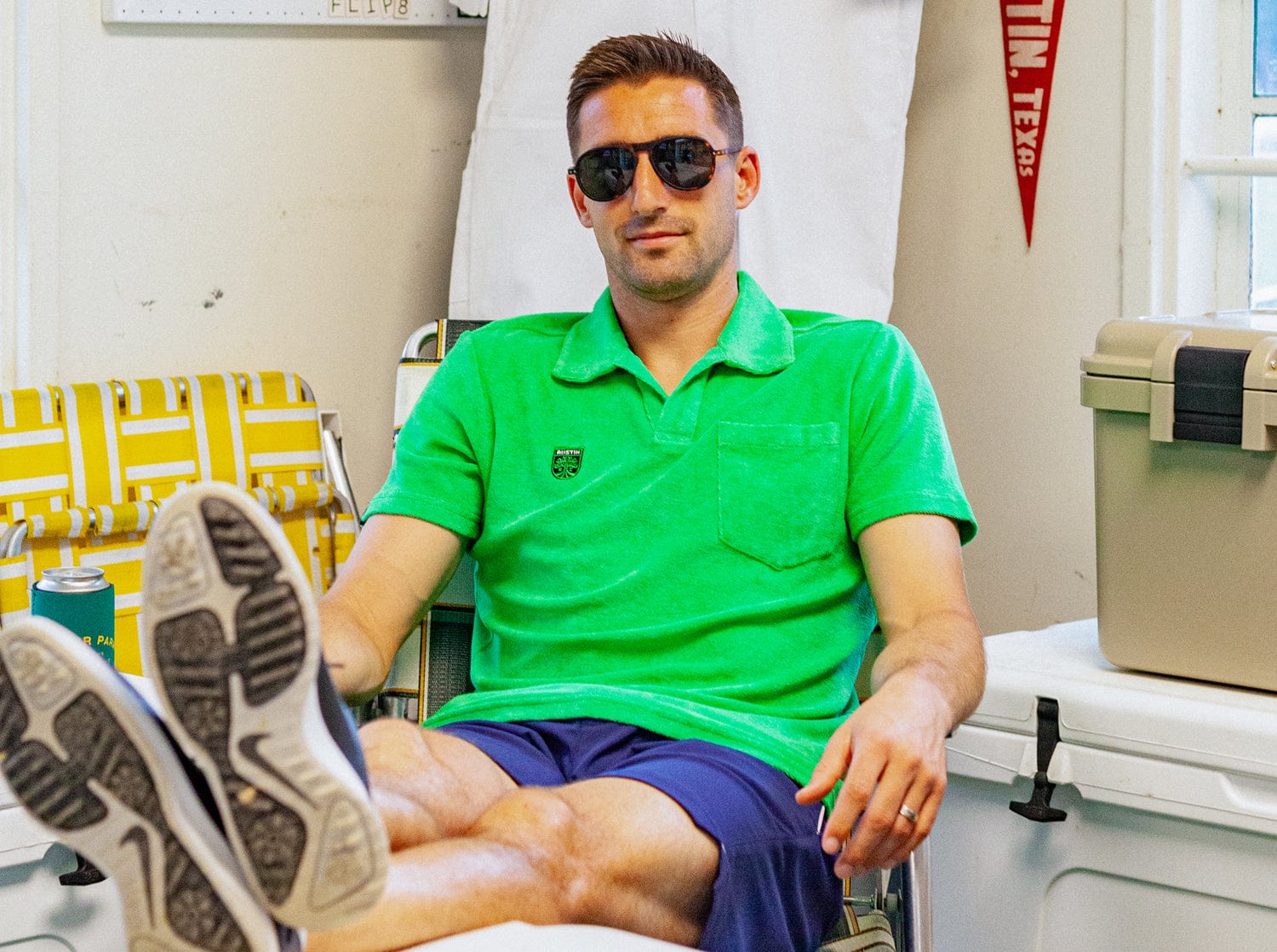 Austin FC Terry Cloth Polo Shirt with Embroidered Badge in Bright Verde - Perfect for Soccer Games & Casual Wear