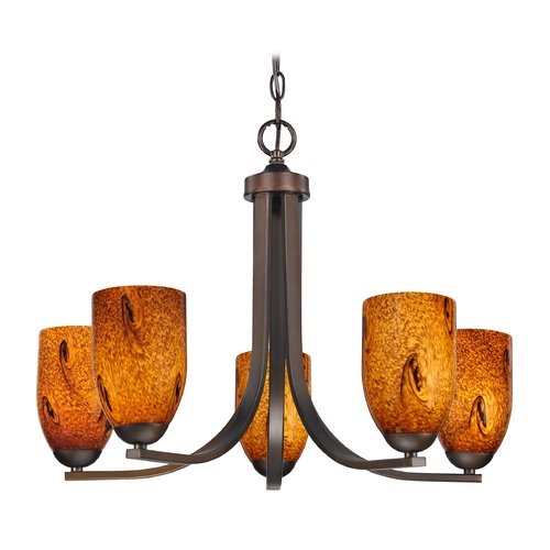 Modern Bronze Chandelier with Brown Art Glass - Elegant Lighting Fixture for Dining Room, Living Room & Bedroom