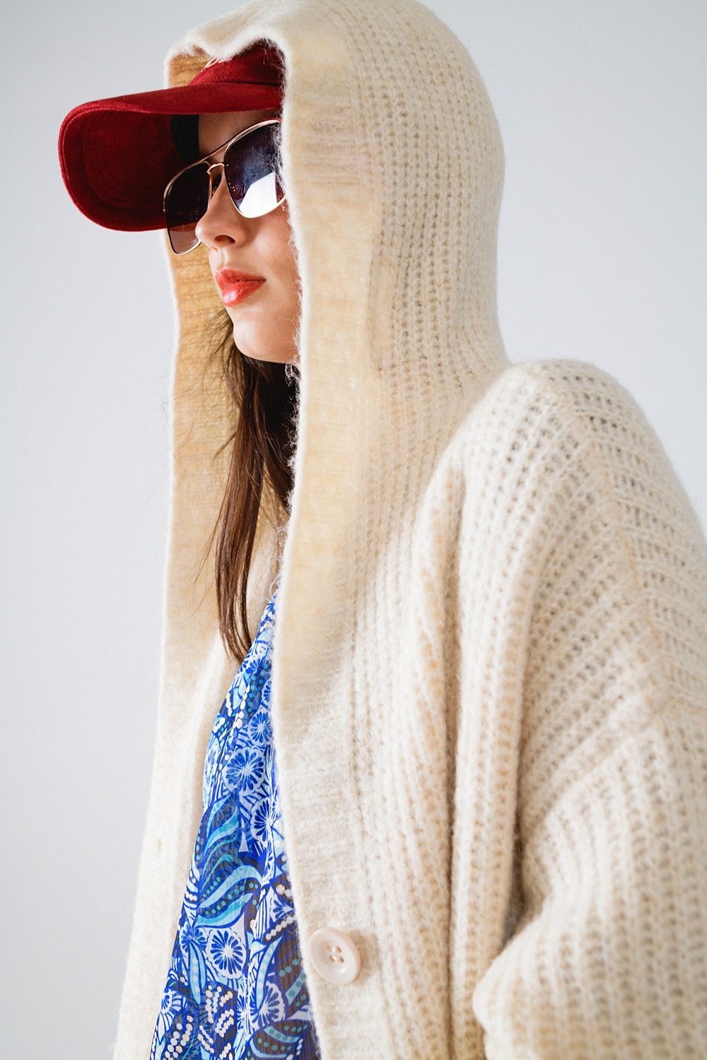 Soft Cream Knit Long Cardigan with Pockets and Hood - Cozy Winter Sweater for Women, Perfect for Casual Outfits & Layering in Cold Weather