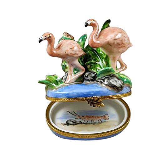 Rochard Two Flamingos Limoges Porcelain Box - Hand-Painted French Collectible Trinket Jewelry Storage - Perfect for Home Decor, Gift Giving & Luxury Organizer