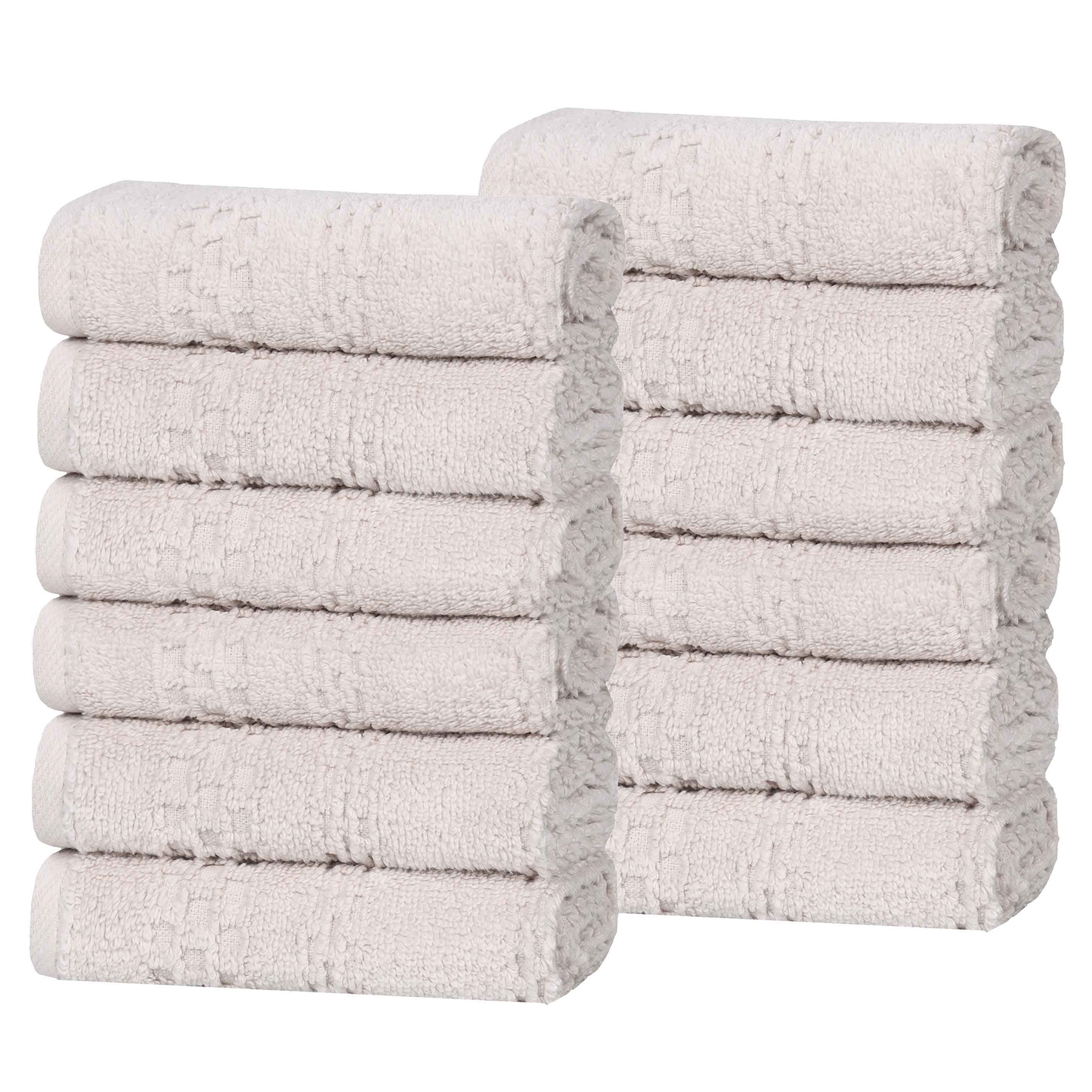 Playa Zero Twist Cotton Solid Waffle Textured Face Towels - Set of 12 | Soft & Absorbent Bath Towels for Spa, Gym & Travel | Eco-Friendly Home Essentials