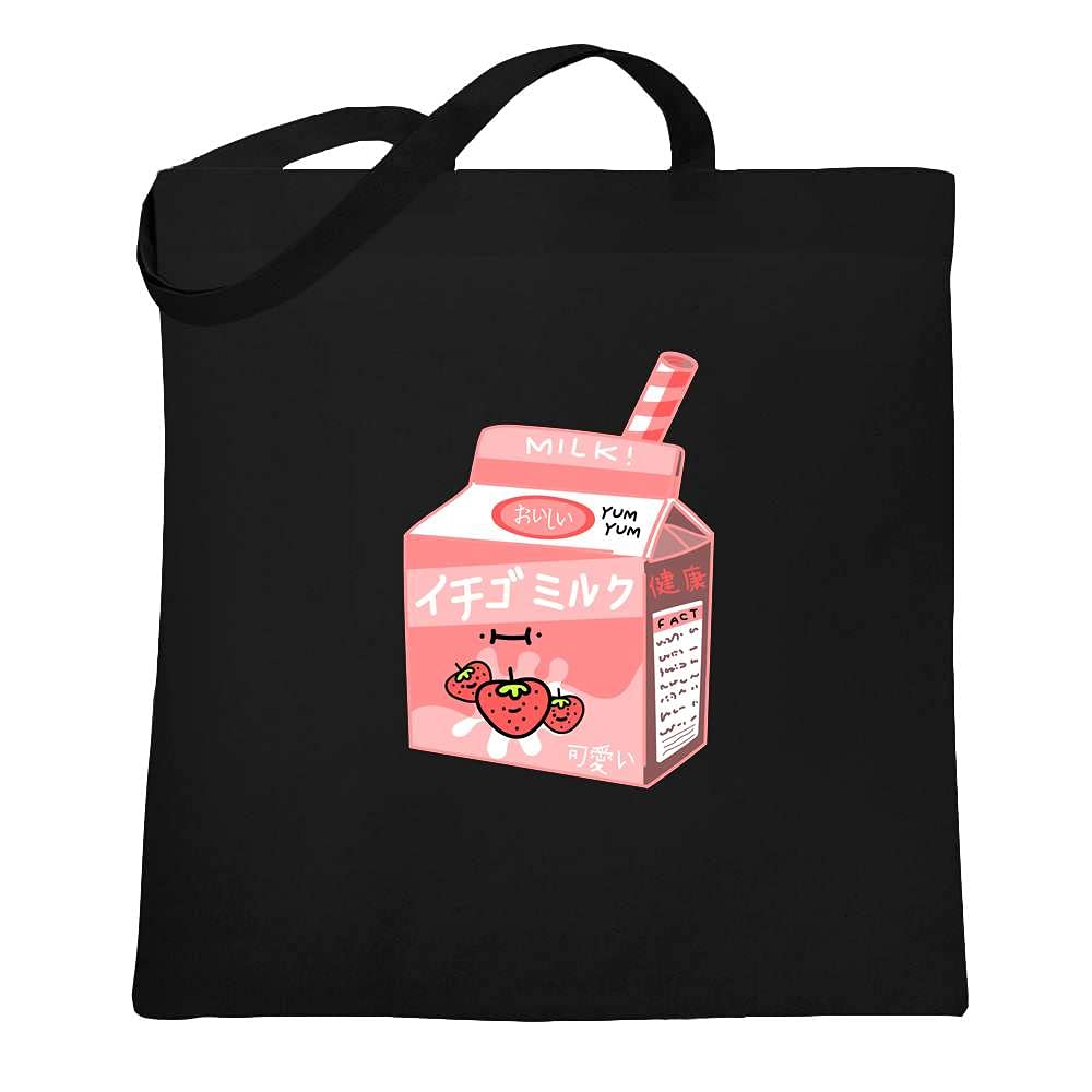 90s Retro Kawaii Strawberry Milkshake Aesthetic Large Canvas Tote Bag for Women - Perfect for Shopping, Beach Days & Vintage Fashion Outfits