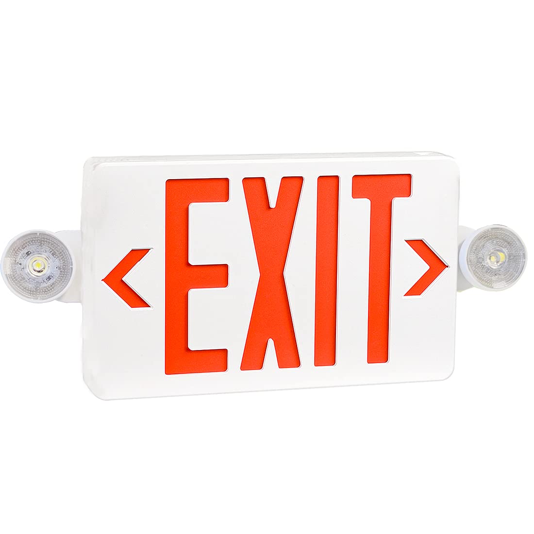 OSTEK Red LED Exit Sign with Emergency Lights - UL-Listed 120-277V Battery Backup, Dual Adjustable LED Heads, ABS Fire-Resistant - Perfect for Commercial Buildings, Warehouses & Emergency Exits