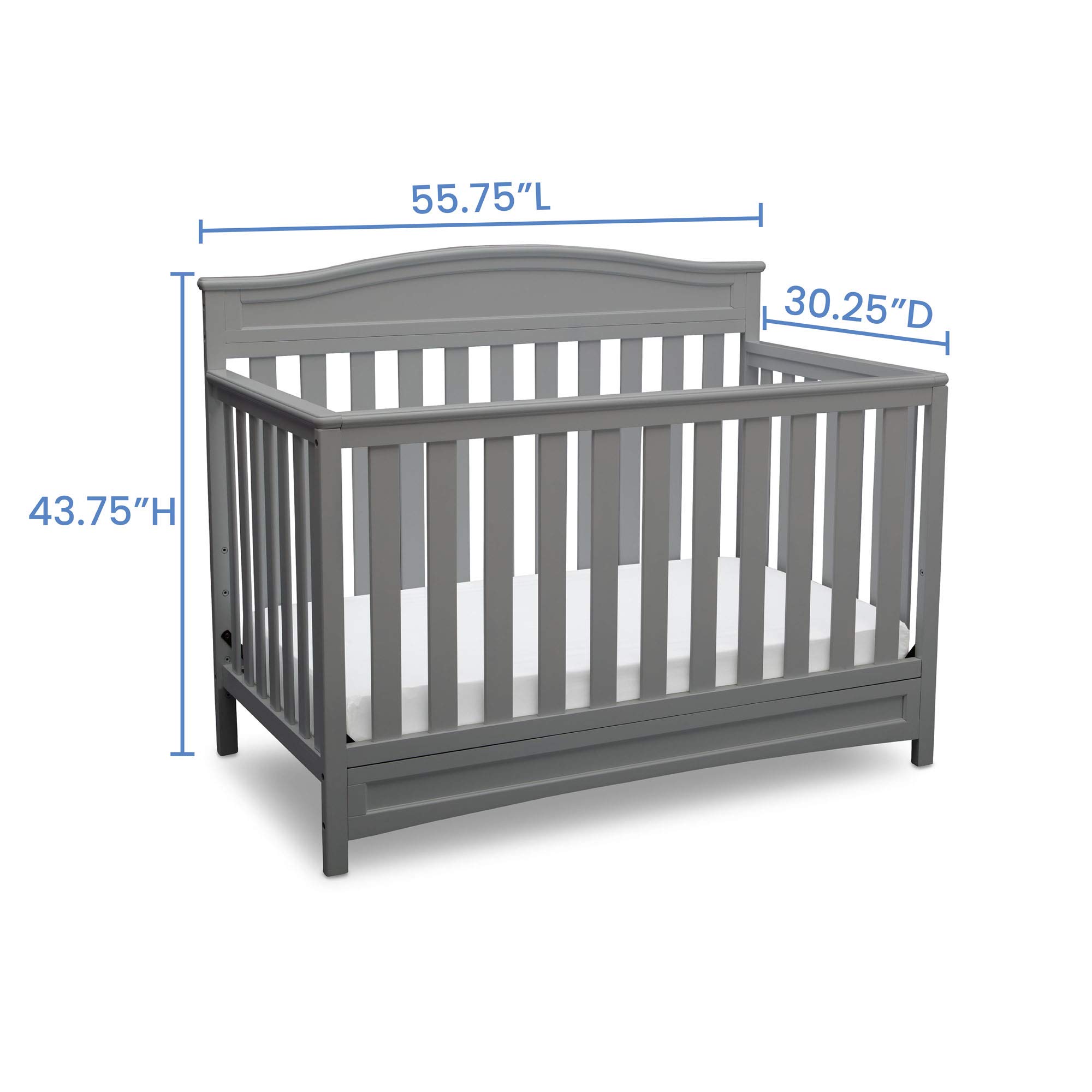Delta Children Emery 4-in-1 Convertible Crib with Serta Perfect Slumber Dual-Sided Mattress - Grey Nursery Furniture Set | Safe for Newborns, Toddlers to Full-Size Bed | Eco-Friendly Recycled Fiber Core | Perfect for Baby Rooms, Daycares & Guest Rooms