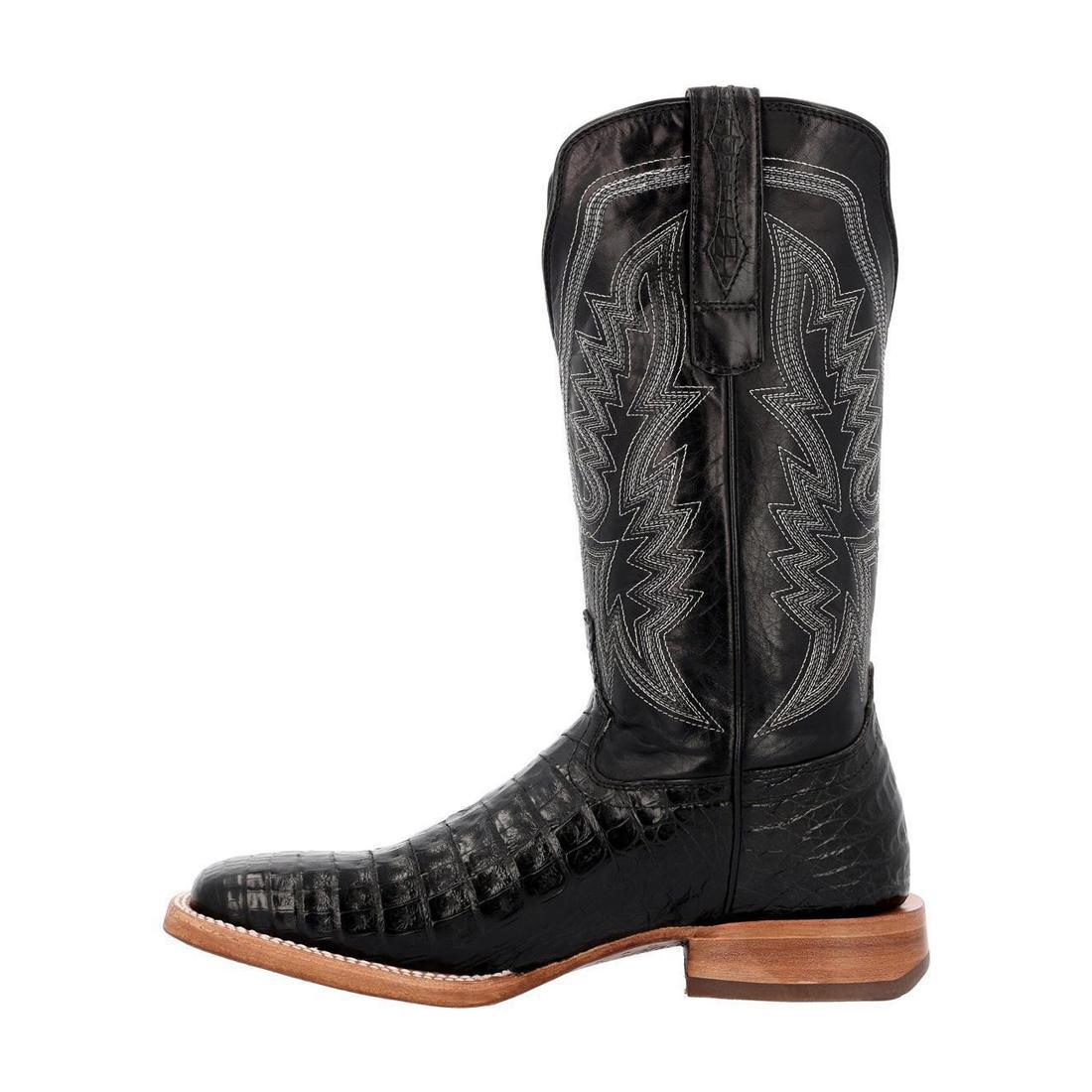 PRCA Collection Genuine Caiman Belly Leather Western Boots for Men - Black Cowboy Boots for Rodeo, Country Dancing & Western Fashion