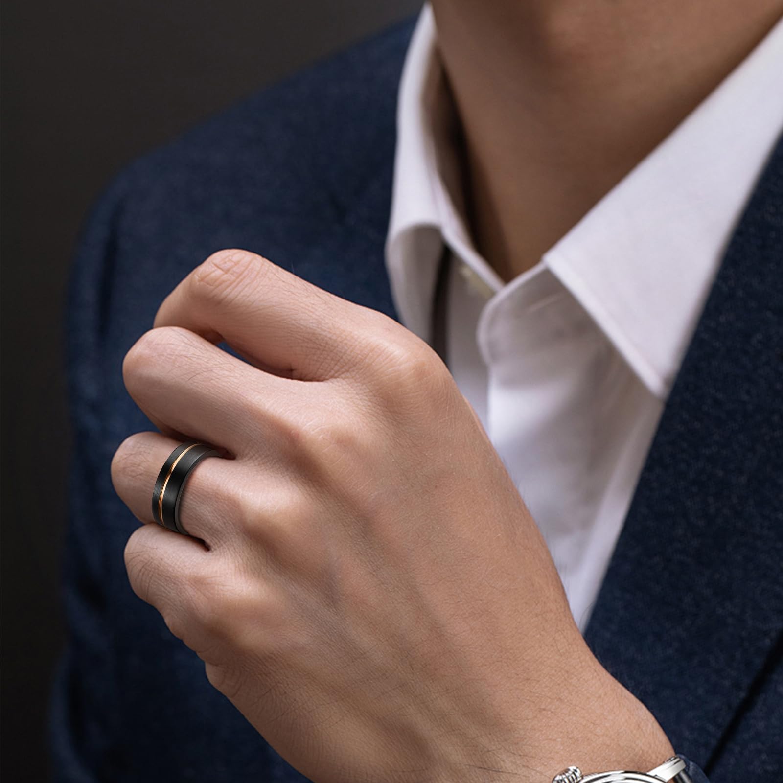 8mm Tungsten Wedding Rings for Men - Rose Gold, Blue Grooved, Black & Brown Two Tone Bands (Size 5-14) | Durable Mens Jewelry for Engagement, Anniversary & Daily Wear