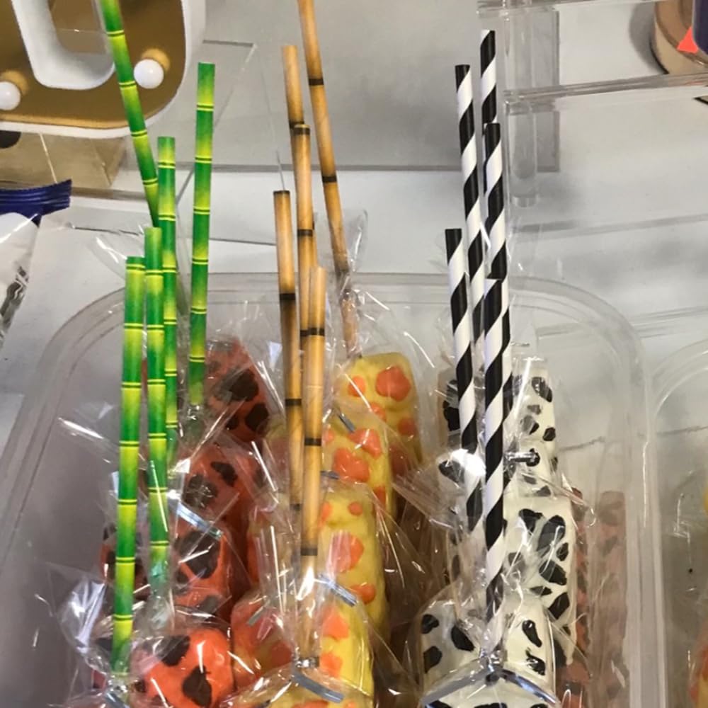 Eco-Friendly Biodegradable Bamboo Pattern Paper Straws - 100 Count, Perfect for Parties, Weddings, and Sustainable Home Use