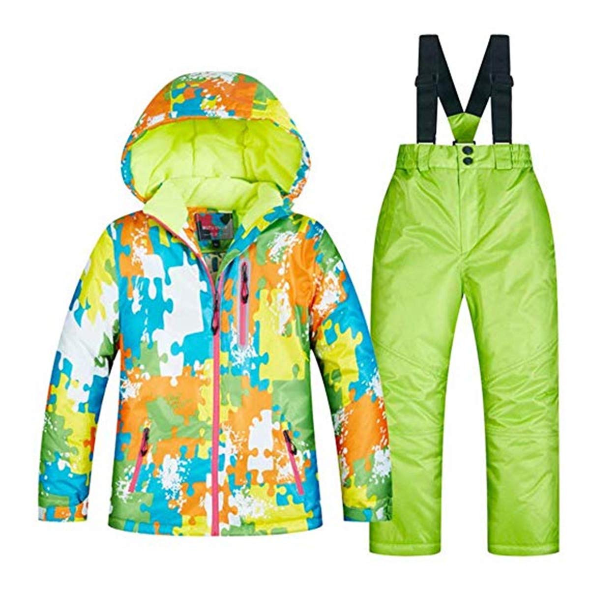 **Boys' Waterproof Windproof Snowboarding Jacket & Ski Bib Pants Set - Insulated Winter Snowsuit for Kids Outdoor Sports & Mountain Adventures**    *(Perfect for Snowboarding, Skiing, Sledding & Cold Weather Play!)*