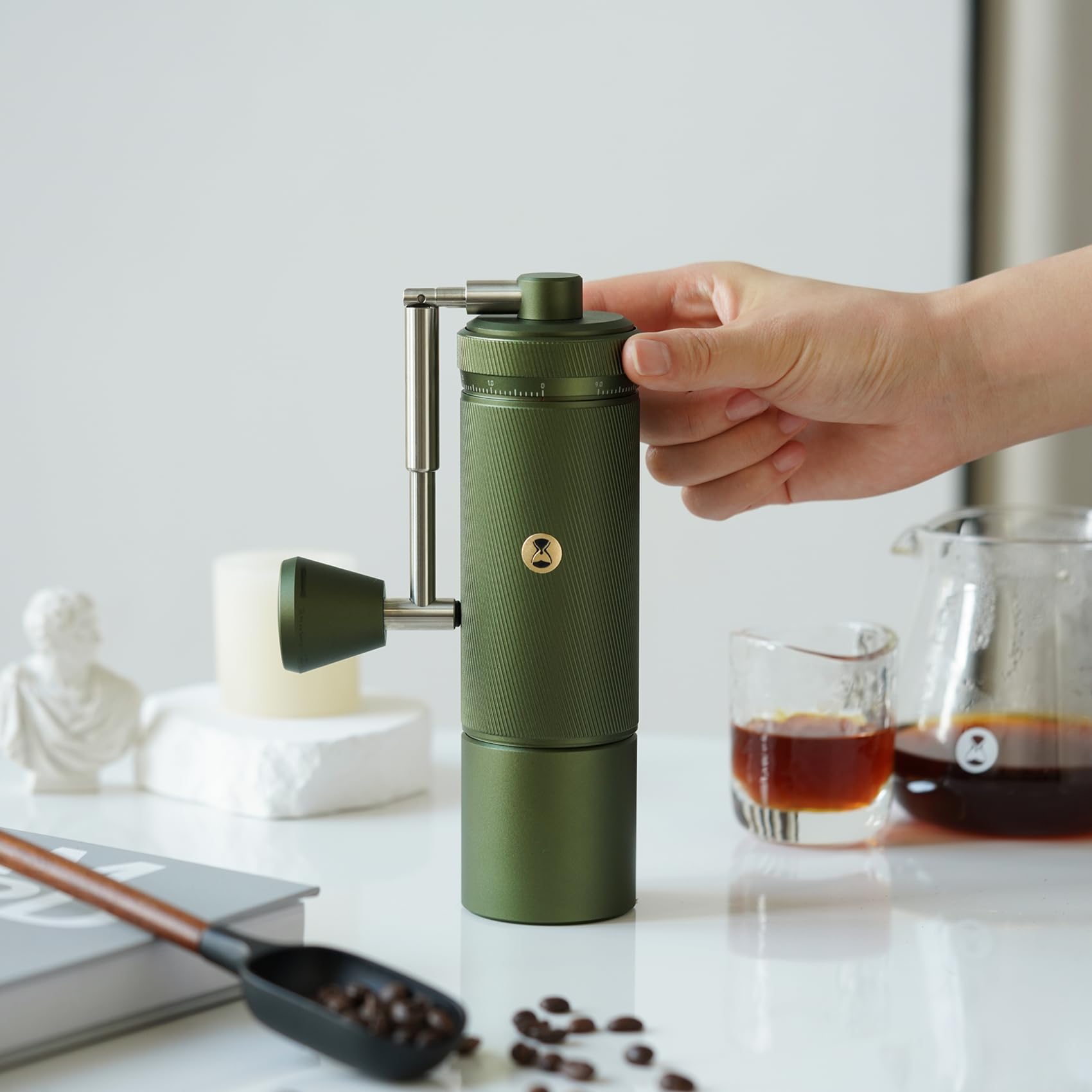 TIMEMORE S3 Premium Manual Coffee Grinder - Stainless Steel Burr, External Adjustment, High Precision for Espresso & Pour Over - Portable Hand Grinder for Home, Office & Travel (Chestnut S3, Green)