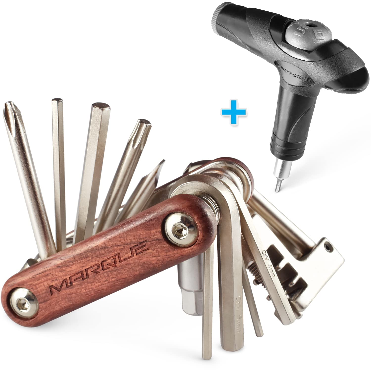 MARQUE Adjustable Bike Torque Wrench & Compact Cycling Multitool with Wood Handle - Perfect for Road Bikes, Mountain Bikes & DIY Bike Maintenance