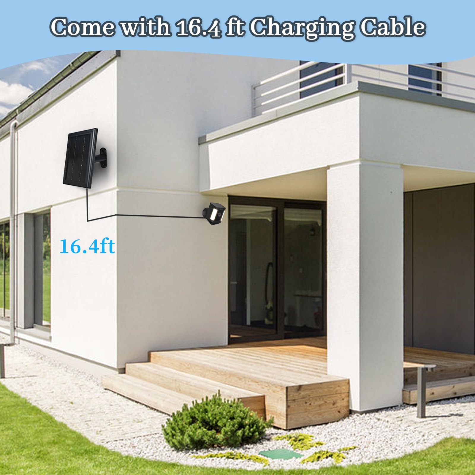 5V Solar Panel Charger for Ring Cameras - Compatible with Ring Spotlight Cam, Stick Up Cam & Outdoor Wireless Security Cameras/Doorbells - 16.4ft Cable (Black, 1 Pack) - Perfect for Home Security, Outdoor Monitoring & Continuous Power Supply