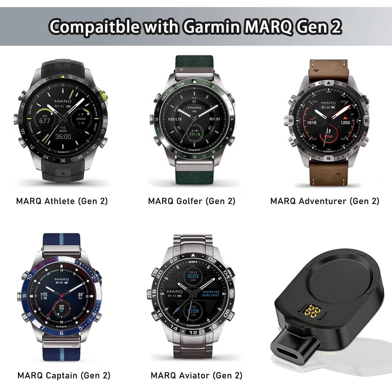 Magnetic Charging Adapter for Garmin MARQ Gen 2 Smartwatch with iPhone Female Port - Compatible with MARQ Adventurer/Athlete/Aviator/Captain/Golfer (Gen 2) - Perfect for Travel, Sports & Daily Charging