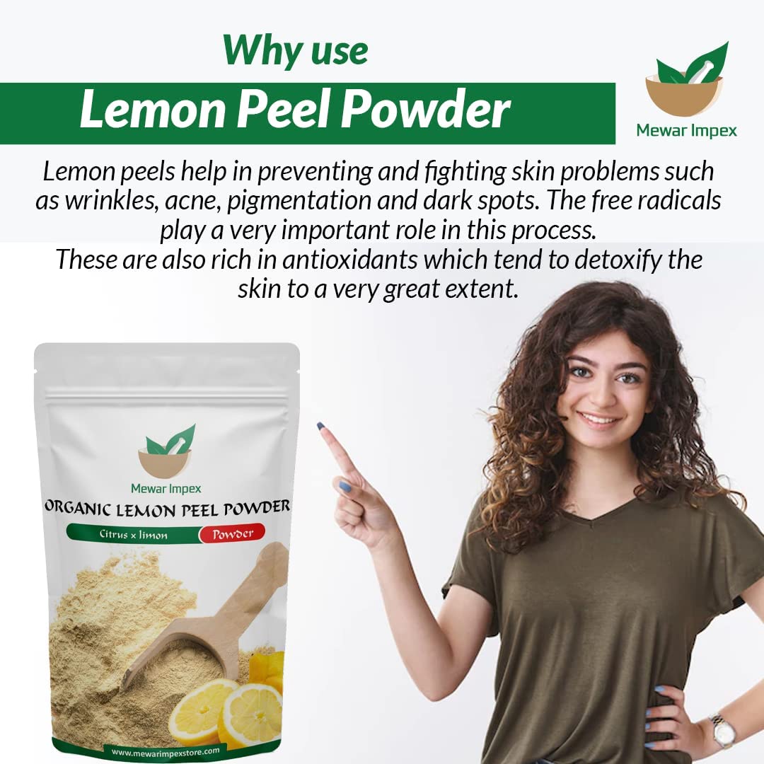 Organic Lemon Peel Powder 400g - Natural Skin & Hair Care | Brightens Dark Spots, Reduces Blemishes | Strengthens Hair Follicles | For Face Cleansing, Juice Making & Lemonade | Citrus Limonum for Glowing Skin & Healthy Hair