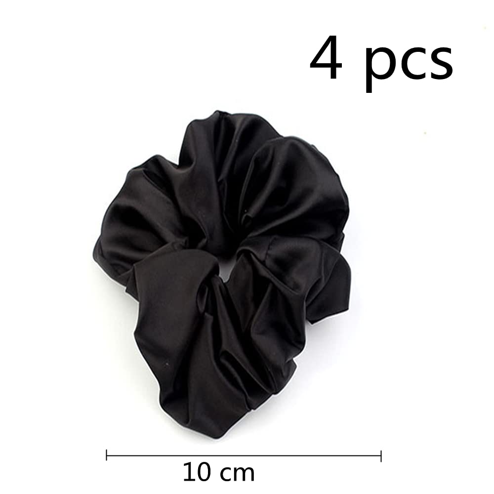 4Pcs Silk Hair Ties for Women - Soft Satin Stretch Hair Bands for Gentle Hair Care (Great for Daily Use, Workouts, and Travel)