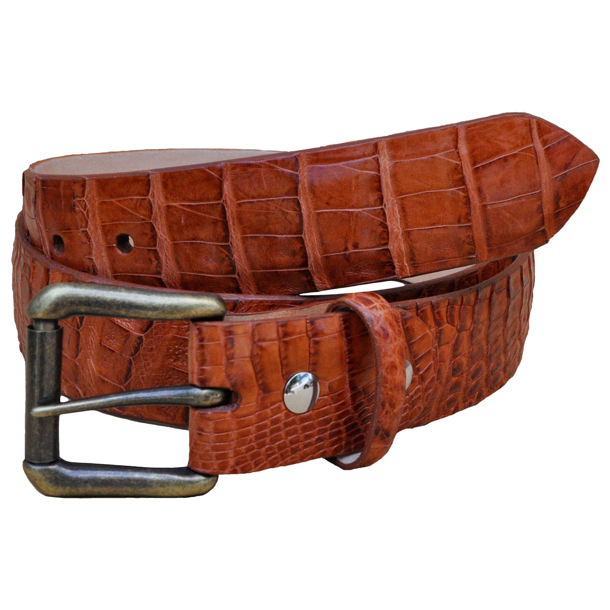 Premium Genuine Caiman Crocodile Skin Belt in Cognac - Handcrafted Luxury Men's Accessory for Business, Formal & Special Occasions