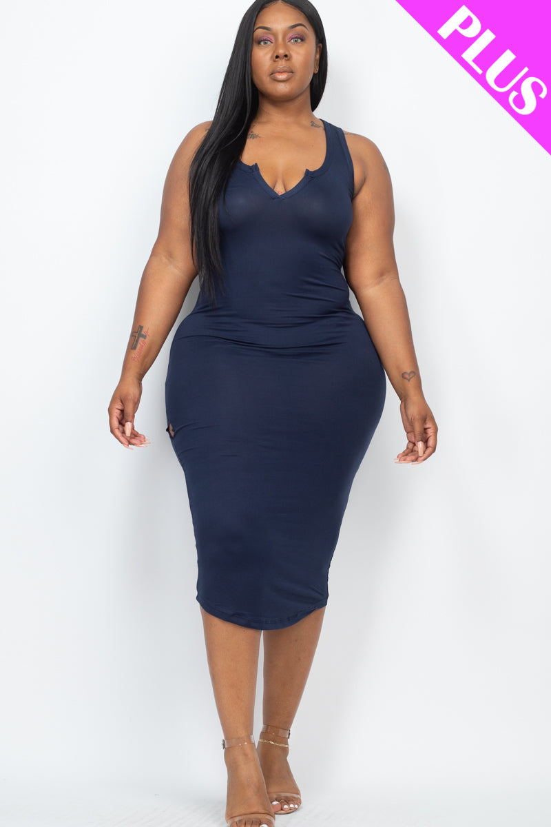Plus Size Split Neck Tank Midi Dress for Women - Flowy Summer Casual Dress with Side Slits (CAPELLA) | Perfect for Beach Vacations, Date Nights & Office Wear