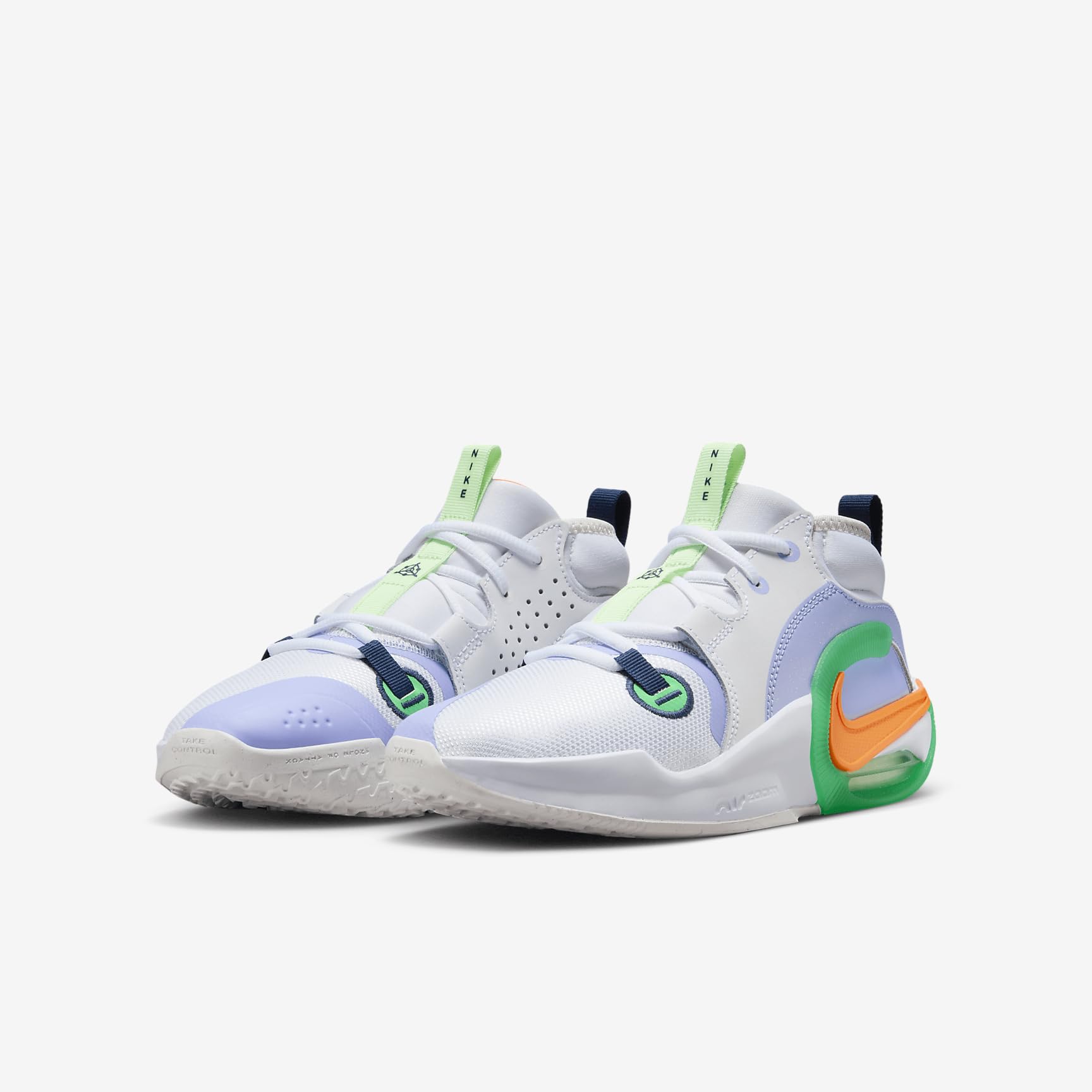 Nike Air Zoom Crossover 2 Big Kids' Basketball Shoes - Size 7 | White/Purple Pulse/Vapor Green/Total Orange (FB2689-101) | High-Performance Youth Basketball Sneakers for Court Play & Training