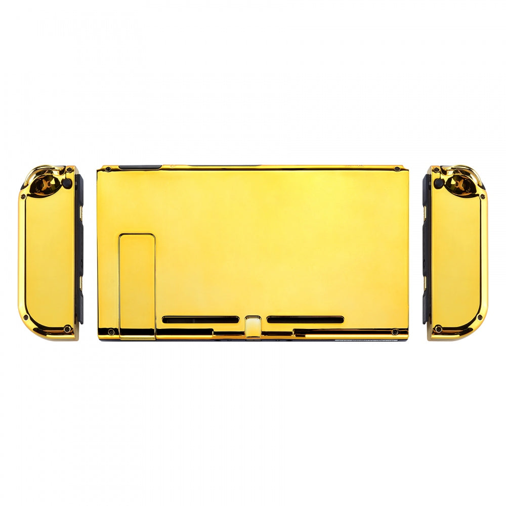 eXtremeRate Chrome Gold Nintendo Switch Joycon Controller Shell - Full Set DIY Replacement Back Plate with Buttons for Handheld Gaming | Perfect for Custom Mods & Console Upgrades