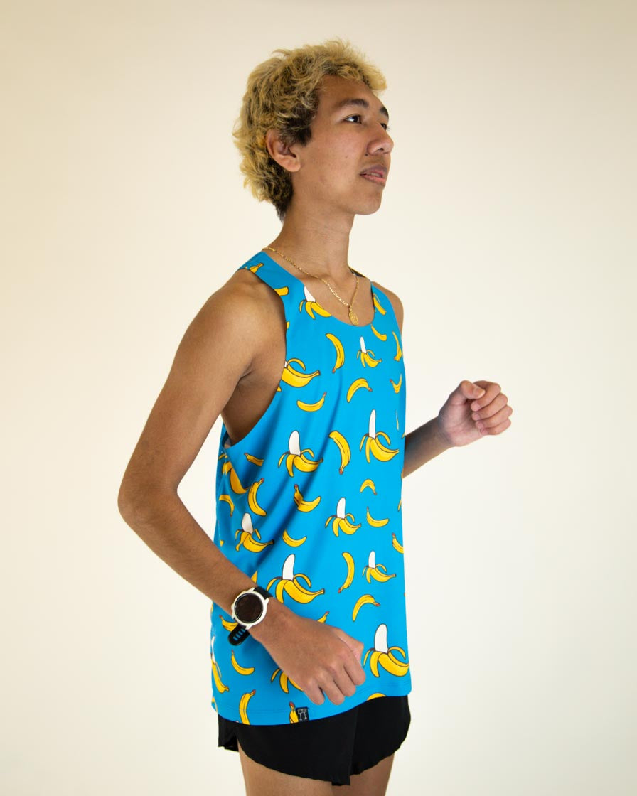 Men's Blue Bananas Performance Singlet - Breathable Workout Tank Top for Running & Gym - Lightweight Athletic Shirt for Men