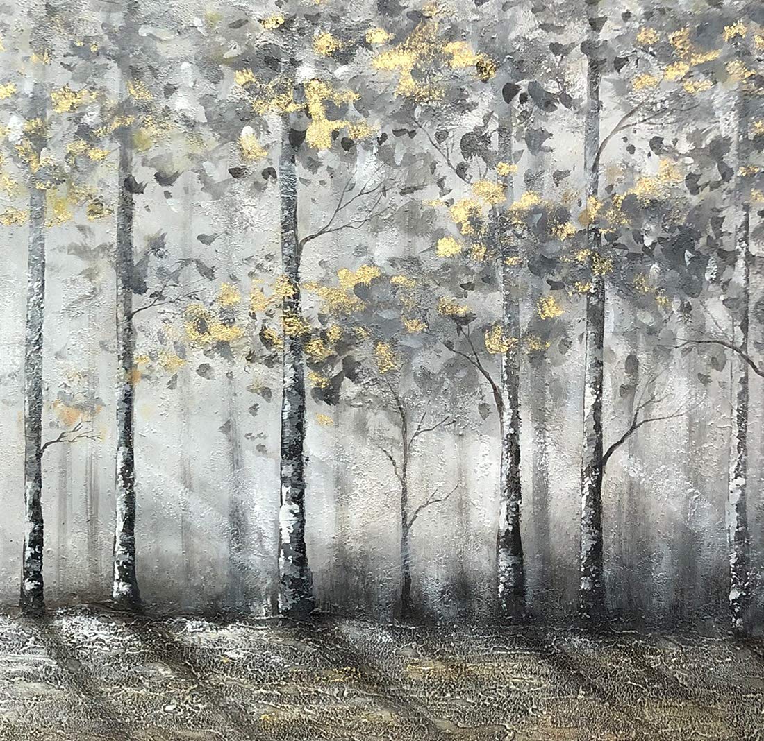V-inspire Art - 24x48 Inch Hand-Painted Modern Impressionist Tree Oil Painting on Canvas | Large Gray Wall Decor for Living Room, Bedroom & Office | Acrylic Knife Painting Technique