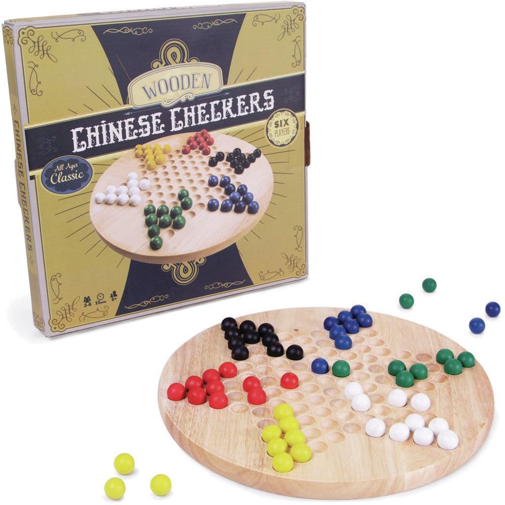 Premium All-Natural Wood Chinese Checkers Board Game Set with 60 Wooden Marbles - Classic Strategy Game for Family Game Night, Kids Learning & Indoor Entertainment by Brybelly (1-Pack)