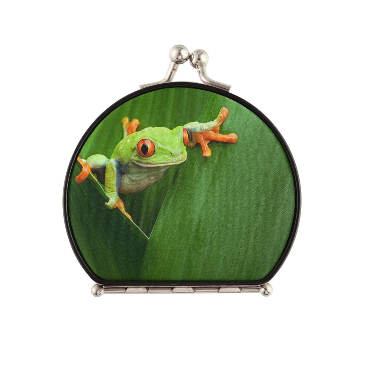 DOMIKING Portable Travel Makeup Mirror - 2X & 1X Magnification Double-Sided Folding Compact Mirror with Cute Red-Eyed Tree Frog Design | Perfect for Women's Purse, Travel, Home & Office Use