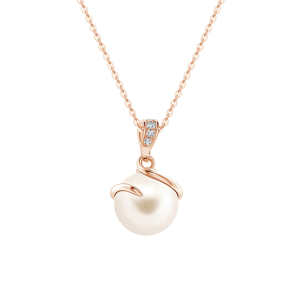 8mm Freshwater Cultured Pearl Spiral Pendant Necklace with Genuine Moissanite Accent - Elegant Jewelry Gift for Women, Perfect for Weddings, Anniversaries & Special Occasions
