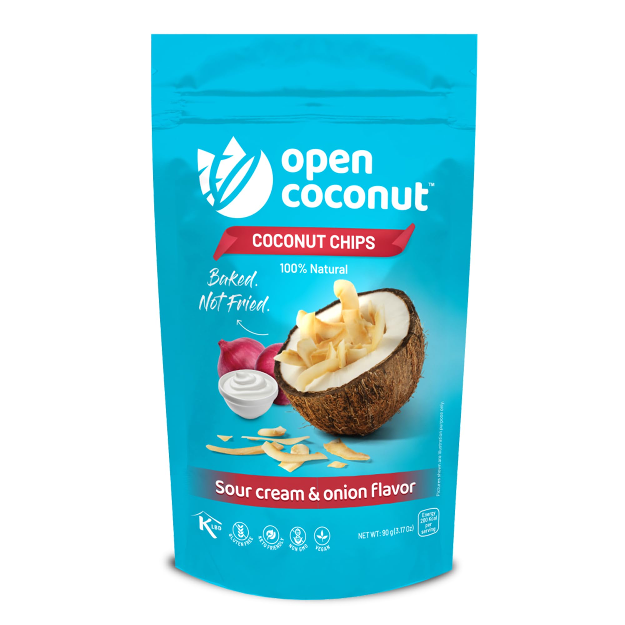 OPEN COCONUT Toasted Coconut Chips - Baked Sour Cream & Onion Flavor | Gluten Free Healthy Snack | 3.17 Oz Pack | Perfect for On-the-Go, Office Snacking & Keto Diet