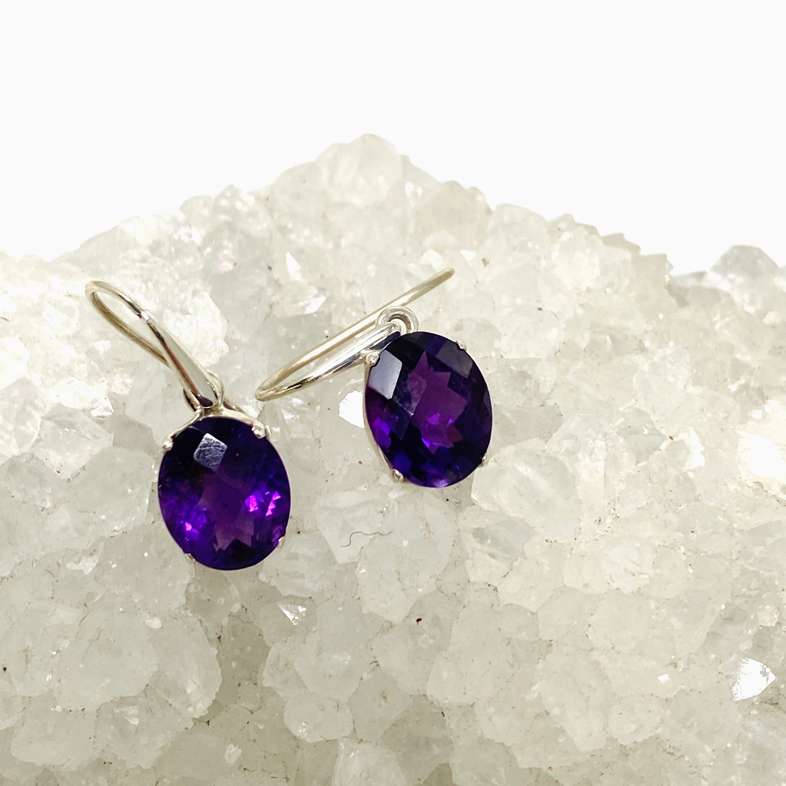 Natural Amethyst Oval Faceted Stud Earrings for Women - 925 Sterling Silver Dangle Jewelry - Perfect for Weddings, Parties & Everyday Wear