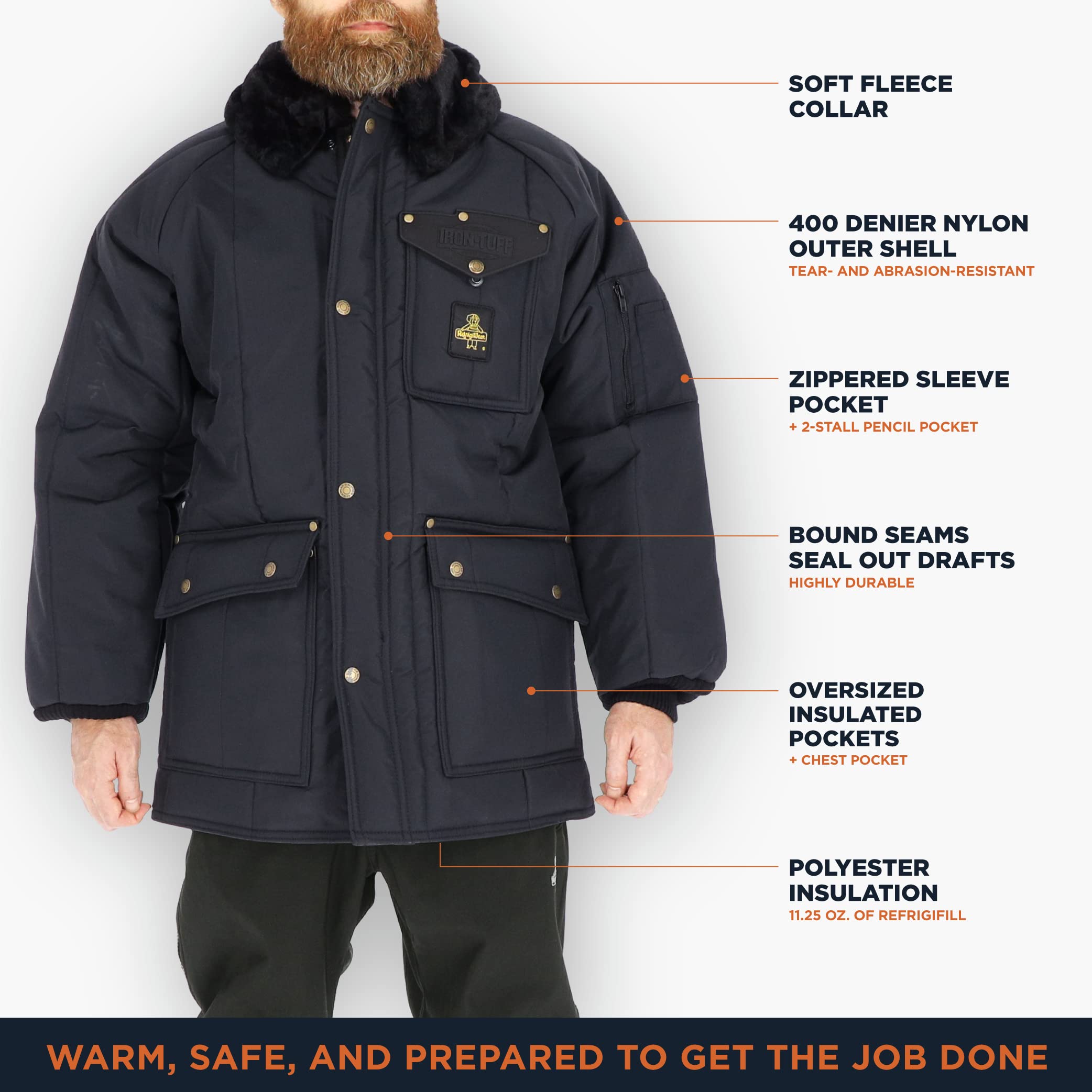 RefrigiWear Men's Heavy Duty Insulated Work Jacket - Cold Weather Winter Coat for Outdoor Activities, Hunting & Construction - Waterproof & Windproof