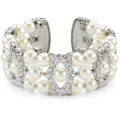 Elegant Farrin White Pearl & Crystal Cuff Bracelet for Women - Perfect for Weddings, Parties & Special Occasions