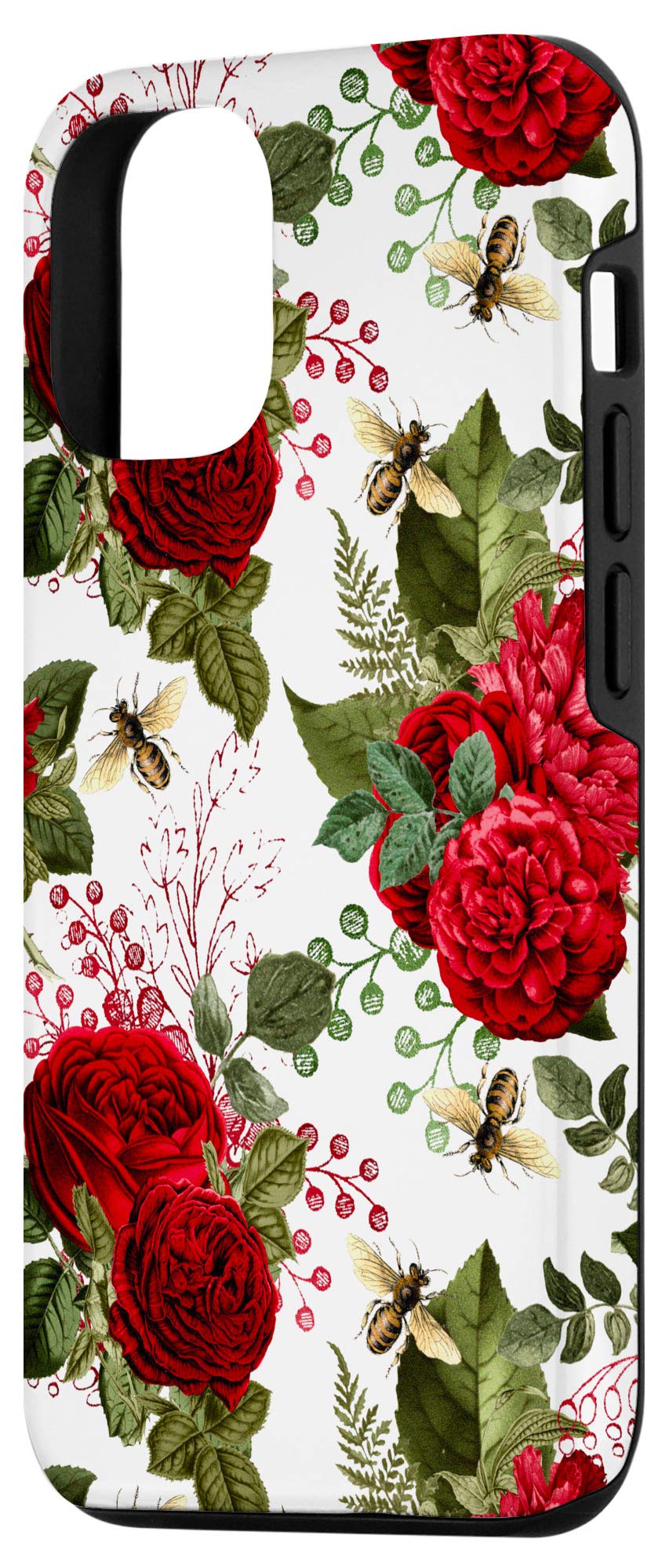Premium iPhone 12/12 Pro Case with Elegant Bees & Red Roses Design - Slim Protective Phone Cover for Women & Men - Perfect for Daily Use, Work, Travel & Outdoor Activities