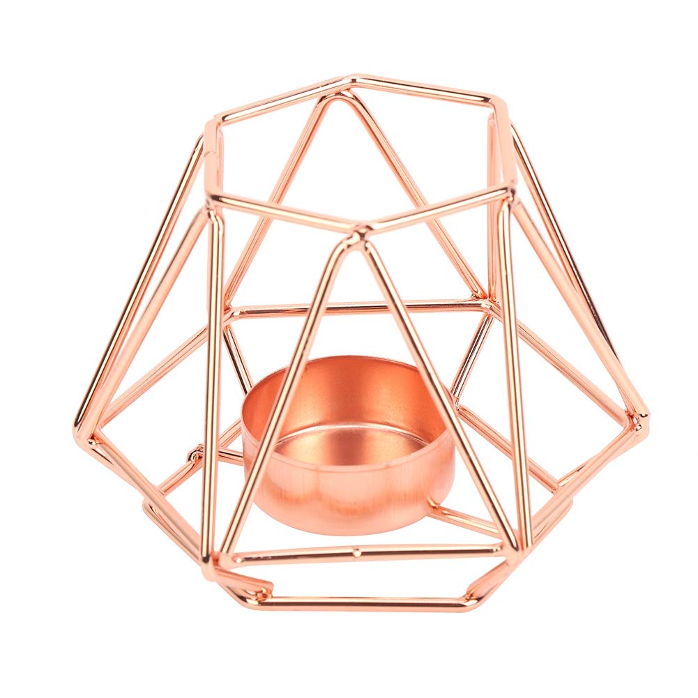 Geometric Rose Gold Metal Tealight Candle Holders - Set of 3 Iron Hollow Candlesticks for Wedding, Dining Room, Living Room & Bathroom Decor - Perfect for Romantic Dinners, Spa Nights and Home Decoration
