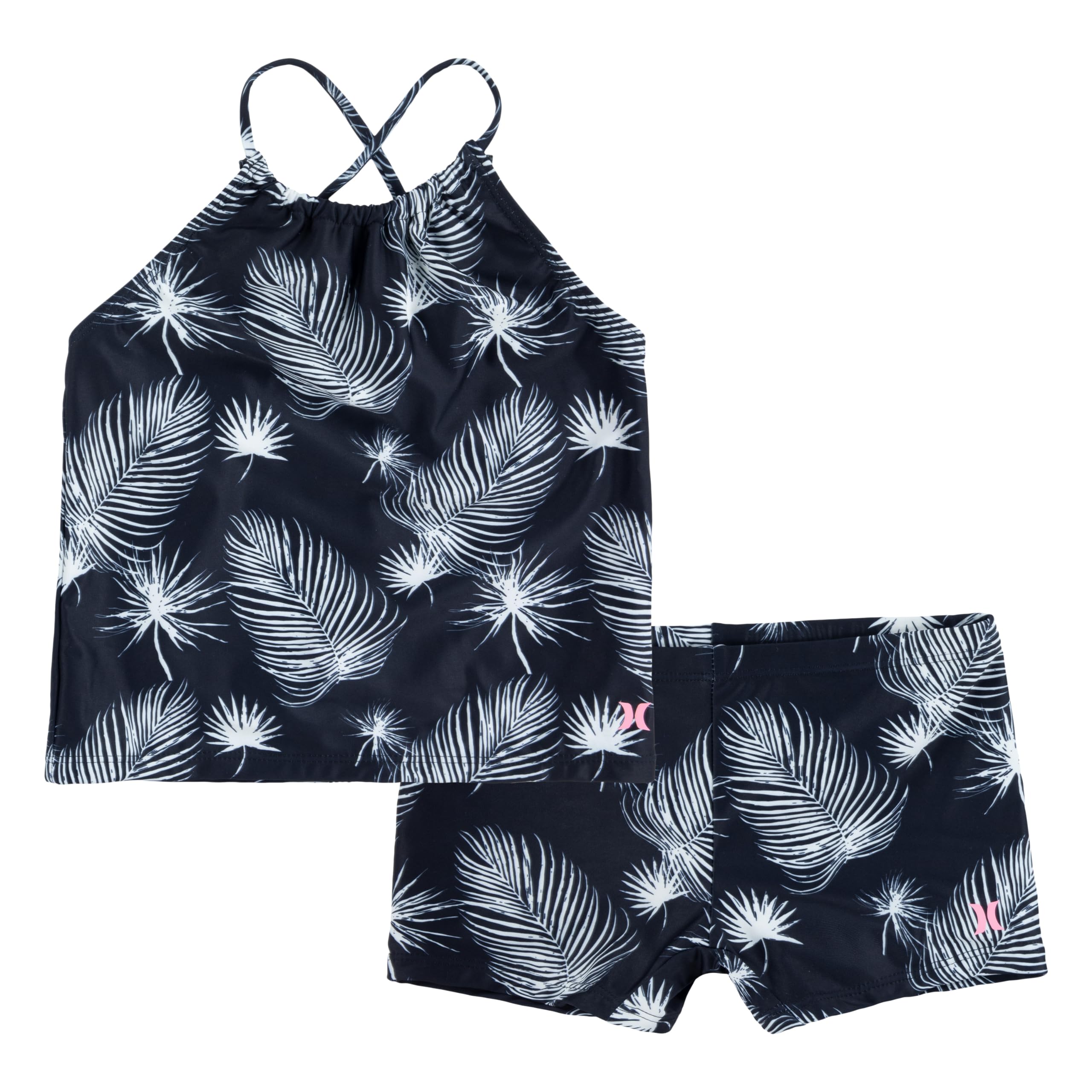 Hurley Girls' 2-Piece Tankini Swimsuit - UPF 50+ Rashguard & Swim Shorts Set for Beach, Pool & Summer Water Activities