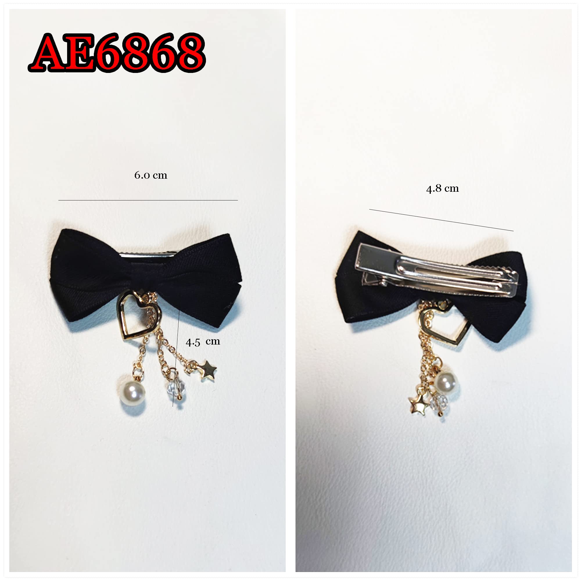 2pcs Lolita Black Hair Bow Clips with Star & Heart Charms - Cute Anime Hair Accessories for Girls & Teens - Perfect for Cosplay, School, Parties & Daily Styling