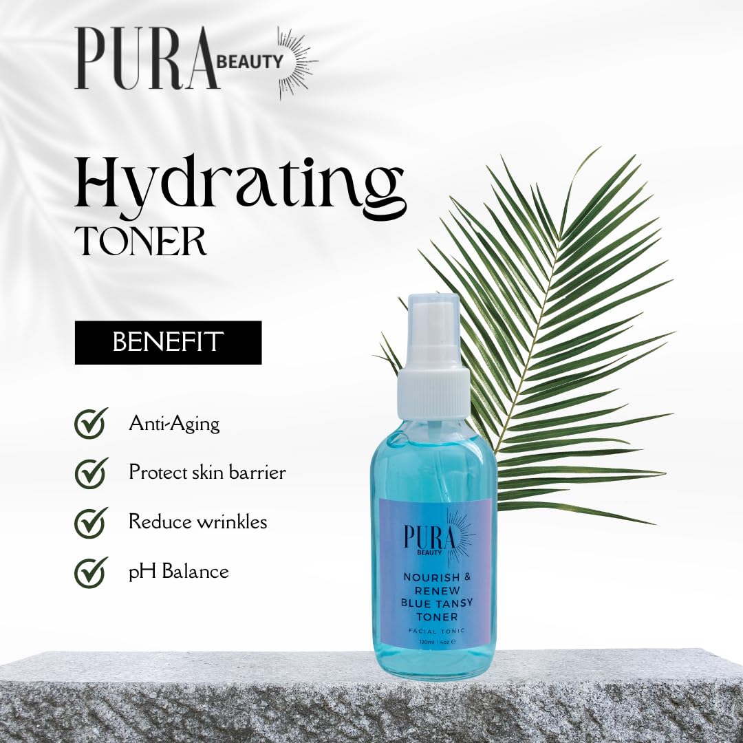 Blue Tansy Pore Minimizing Toner for Combination Skin | Hydrating Face Toner with Hyaluronic Acid, Squalane & Collagen | 4oz (120ml) for Dry, Dull Skin | Perfect for Daily Skincare Routine & Post-Cleansing Treatment