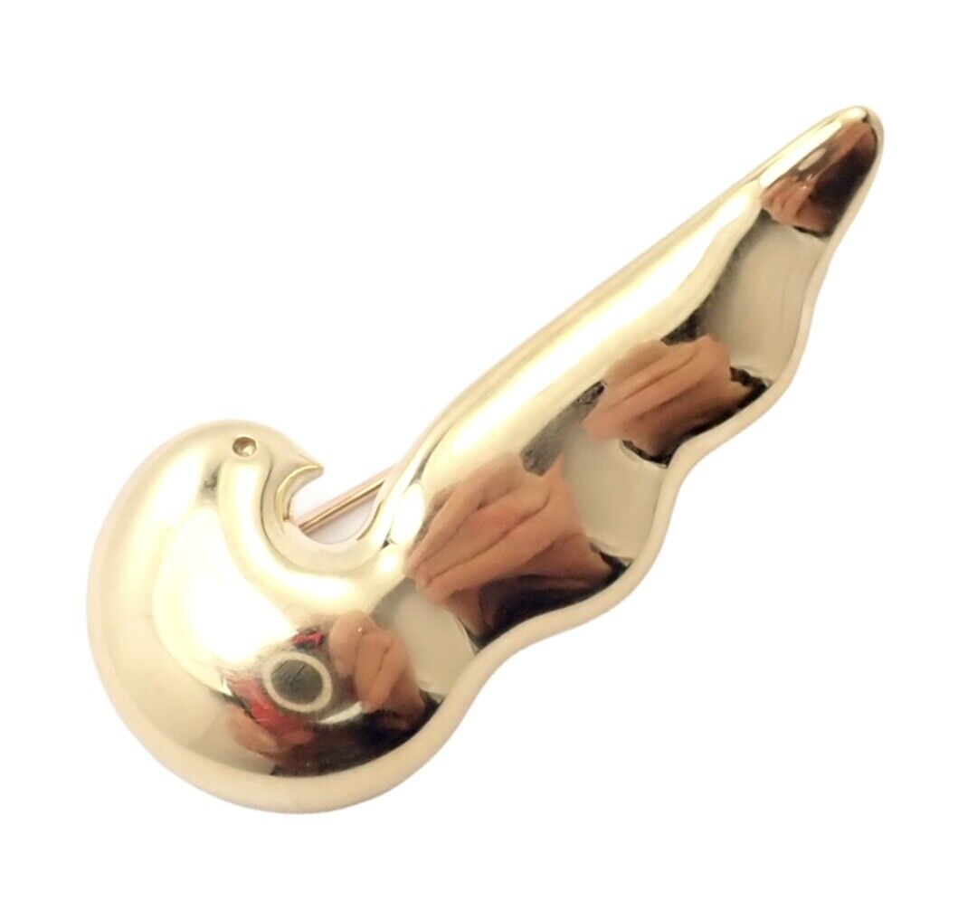 Authentic Tiffany & Co. 18k Yellow Gold Paloma Picasso Dove Bird Pin Brooch Vintage 1981 - Elegant Jewelry Gift for Collectors & Fashion Enthusiasts - Perfect for Special Occasions, Weddings & Anniversaries