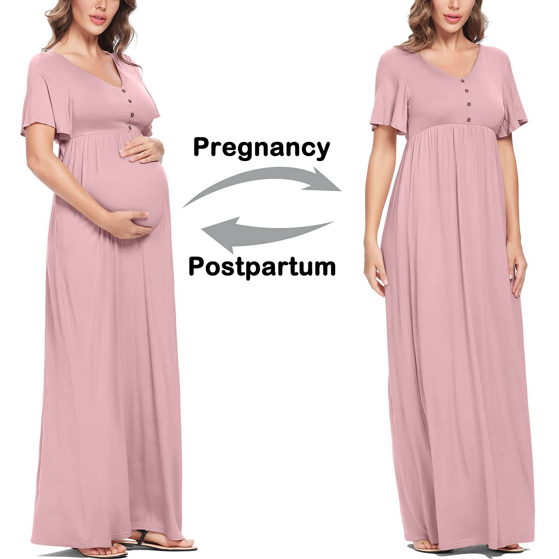 Peauty Summer Maternity Dresses for Women - Flowy Photoshoot & Baby Shower Dress with Decorative Buttons | Comfortable Pregnancy Outfit for Beach, Party & Special Occasions