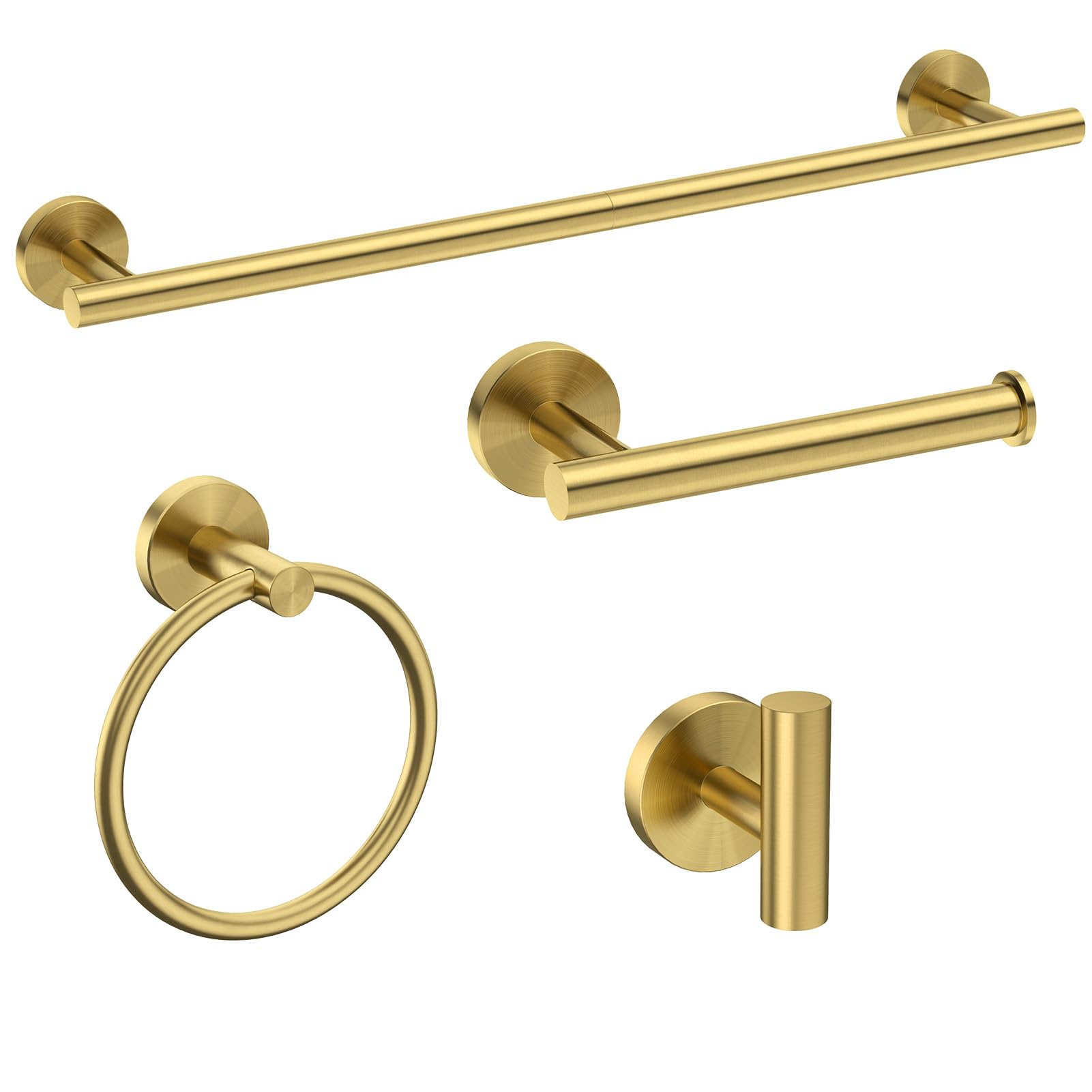 USHOWER Brushed Gold Bathroom Accessories Set - 24 Inch Stainless Steel Towel Bar & Wall Mounted Hardware (4-Piece) | Durable SUS304 for Bathroom & Shower | Modern Home Decor for Master Bath, Guest Bath & Spa Retreats