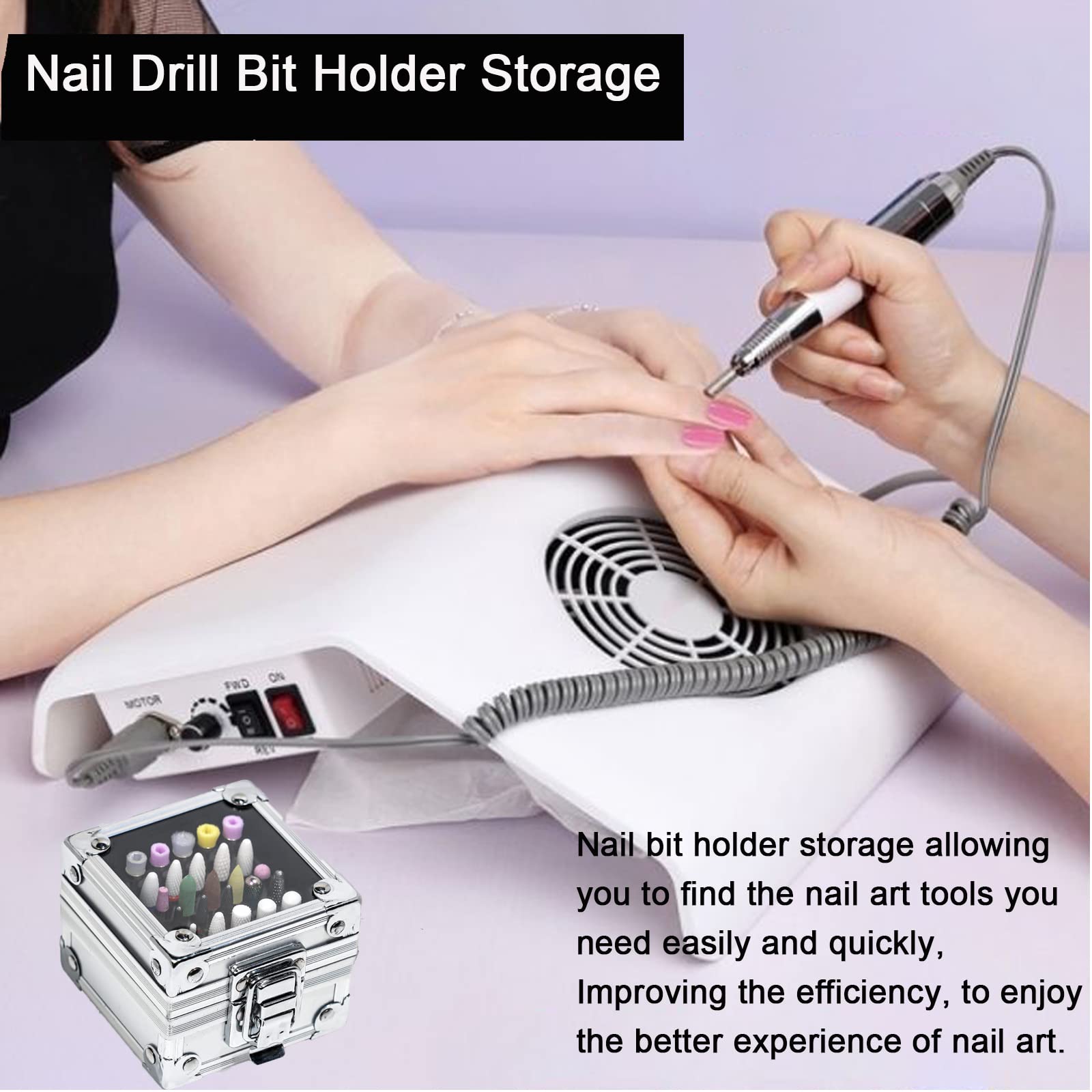 LXIANGN 25-Slot Aluminum Nail Drill Bit Holder Storage Box - Professional Efile Nail Bits Organizer & Display Case for Nail Art (Silver) - Perfect for Salon, Home Manicure & Nail Technician Storage