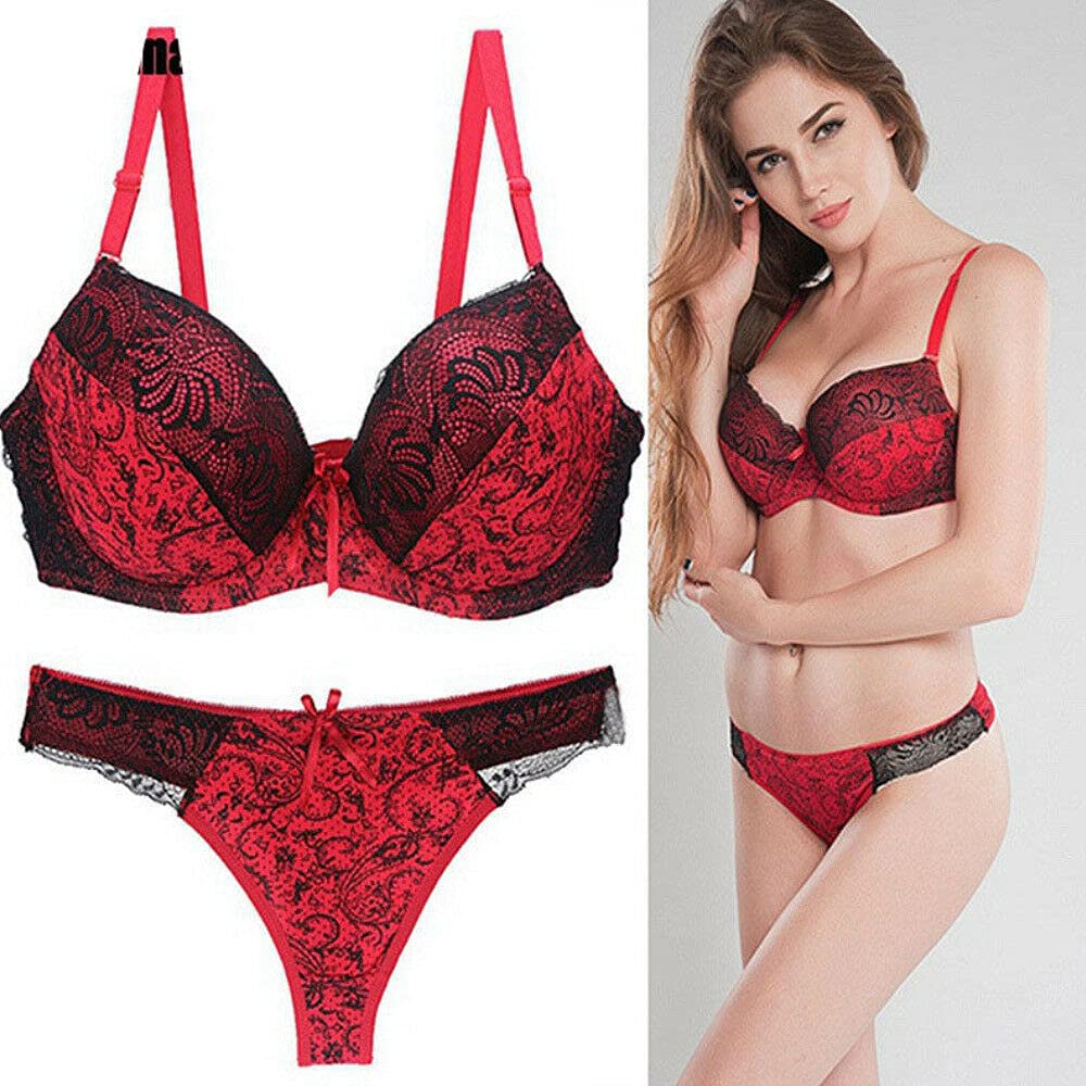 Women's Push Up Padded Bra & Thong Lingerie Set - Sexy Comfortable Underwear for Daily Wear & Special Occasions
