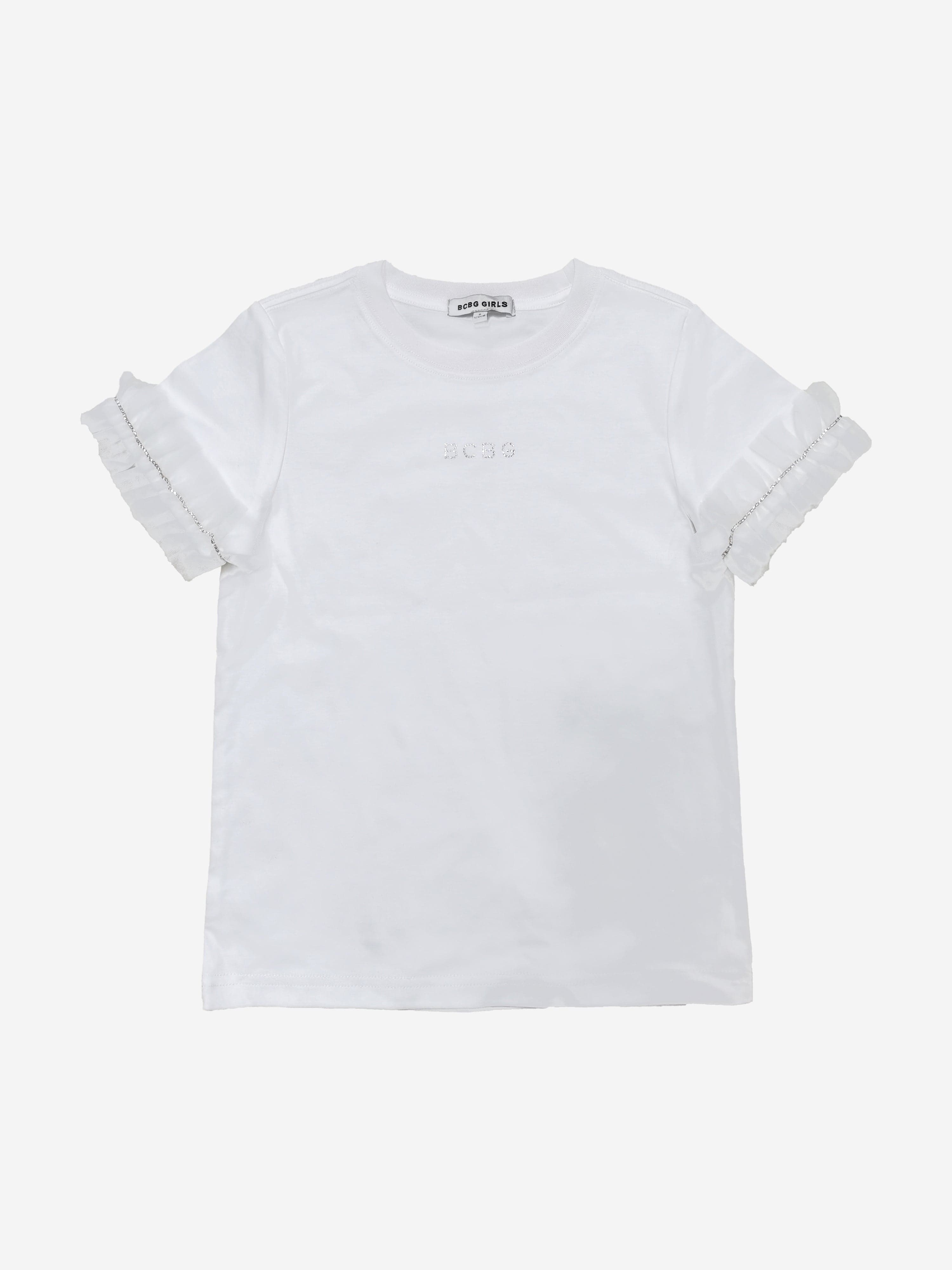 BCBG Girls Ruffle Sleeve White T-Shirt - Cute Casual Top for School, Playdates & Everyday Wear