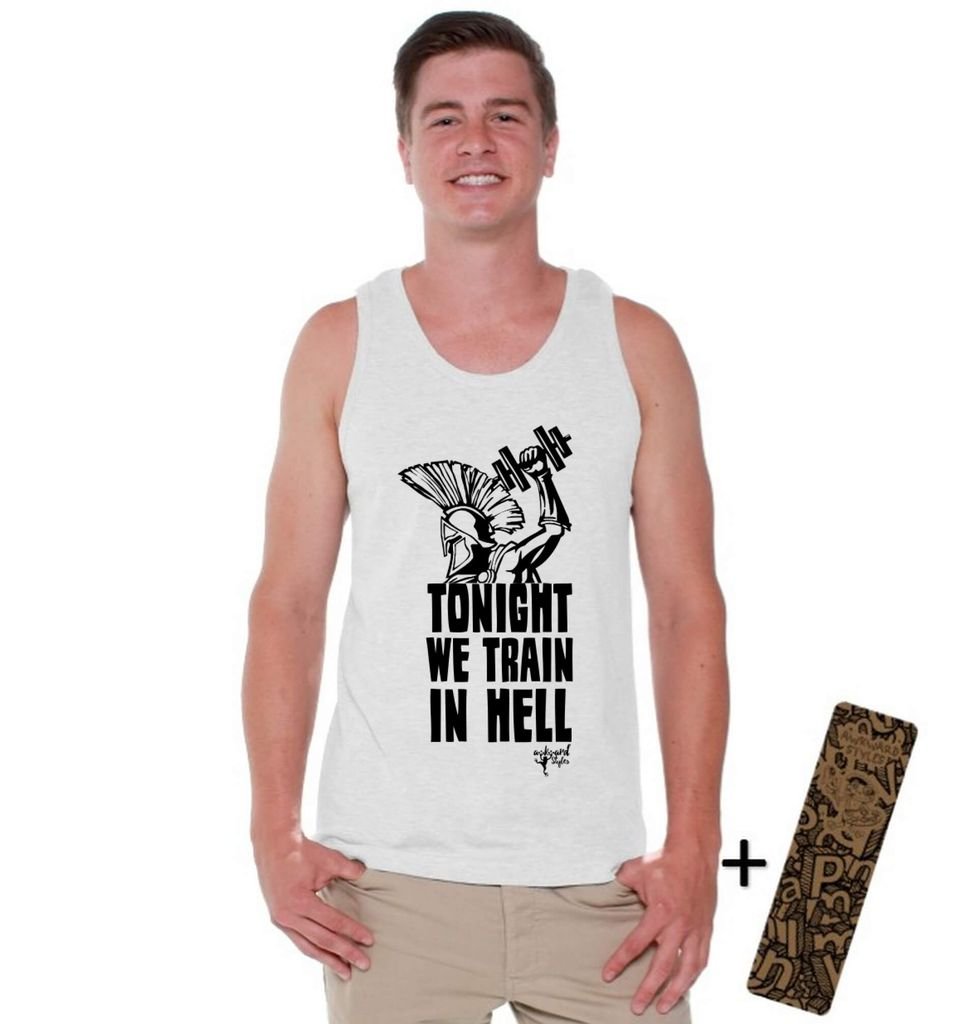 Awkwardstyles Men's Sparta Workout Tank Top - Tonight We Train in Hell Gym Shirt - Perfect for Weightlifting, CrossFit & Spartan Races - Includes Free Bookmark