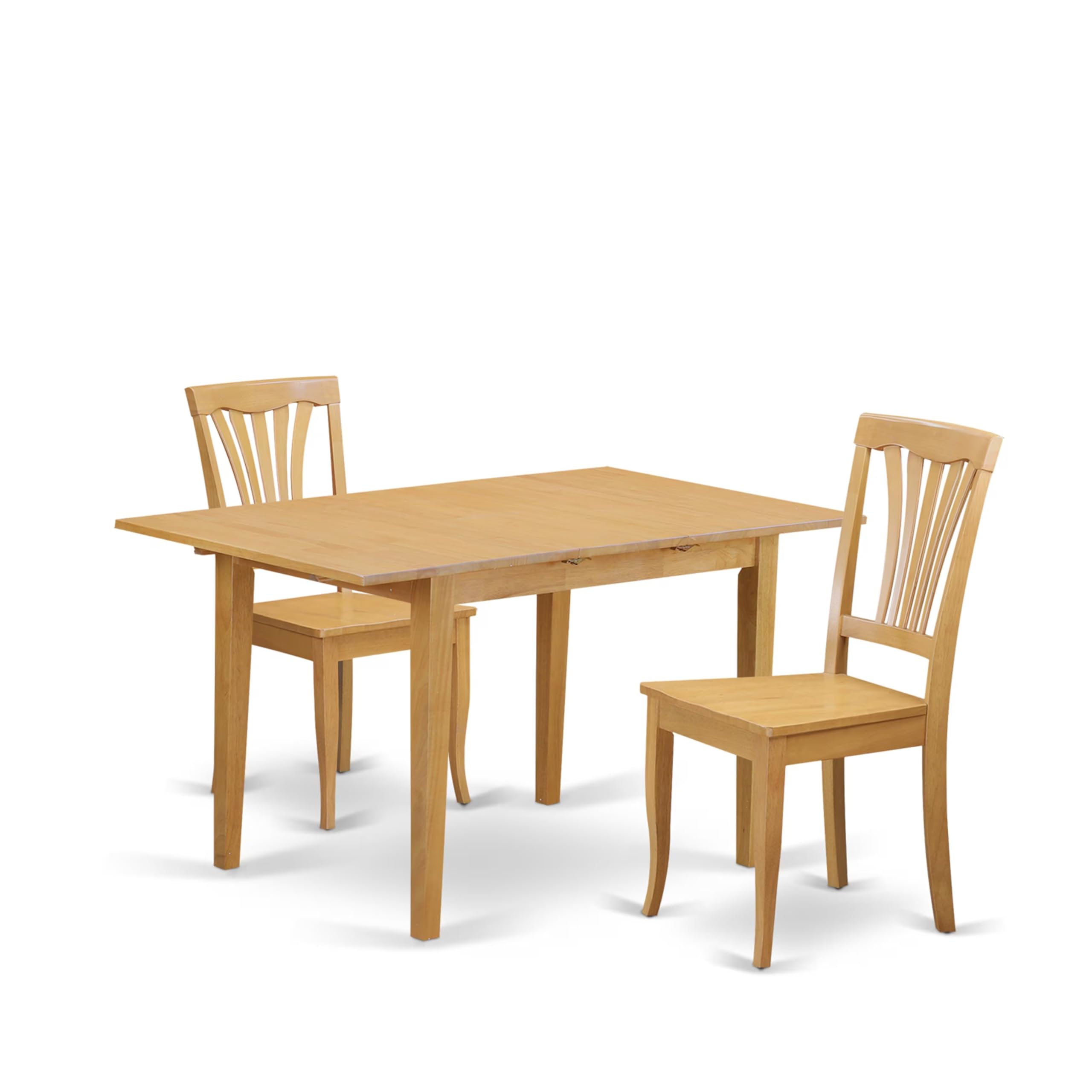 East West Furniture NOAV3-OAK-W 3 Piece Oak Dining Table Set with Butterfly Leaf - 32x54 Inch Rectangle Kitchen Table & 2 Chairs - Perfect for Small Spaces, Breakfast Nooks & Compact Dining Rooms