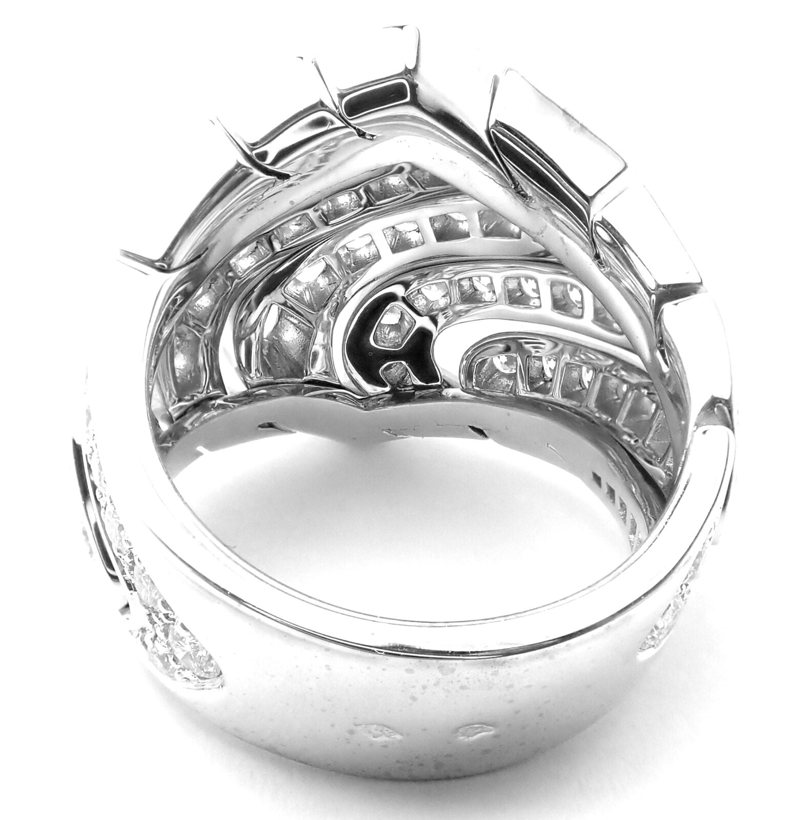 Authentic Cartier 18k White Gold Diamond Waves Large Ring - Luxury Jewelry for Women, Perfect for Weddings, Anniversaries & Special Occasions