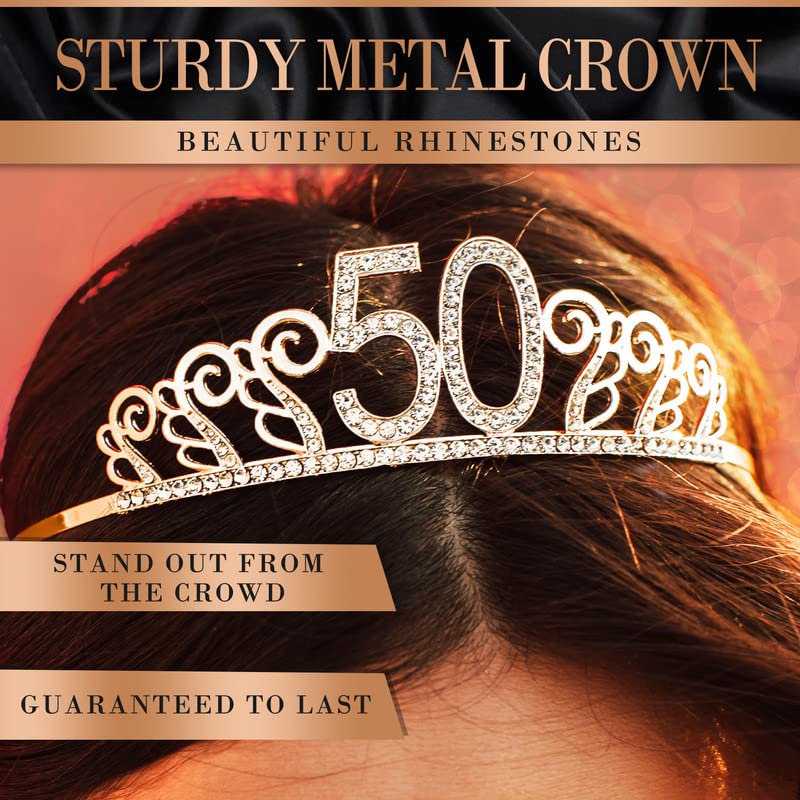 50th Birthday Sash and Crown Set - Gold '50 & Fabulous' Birthday Decorations for Women - Elegant 50th Birthday Party Supplies - Perfect for Milestone Celebrations, Bachelorette Parties & Photo Props