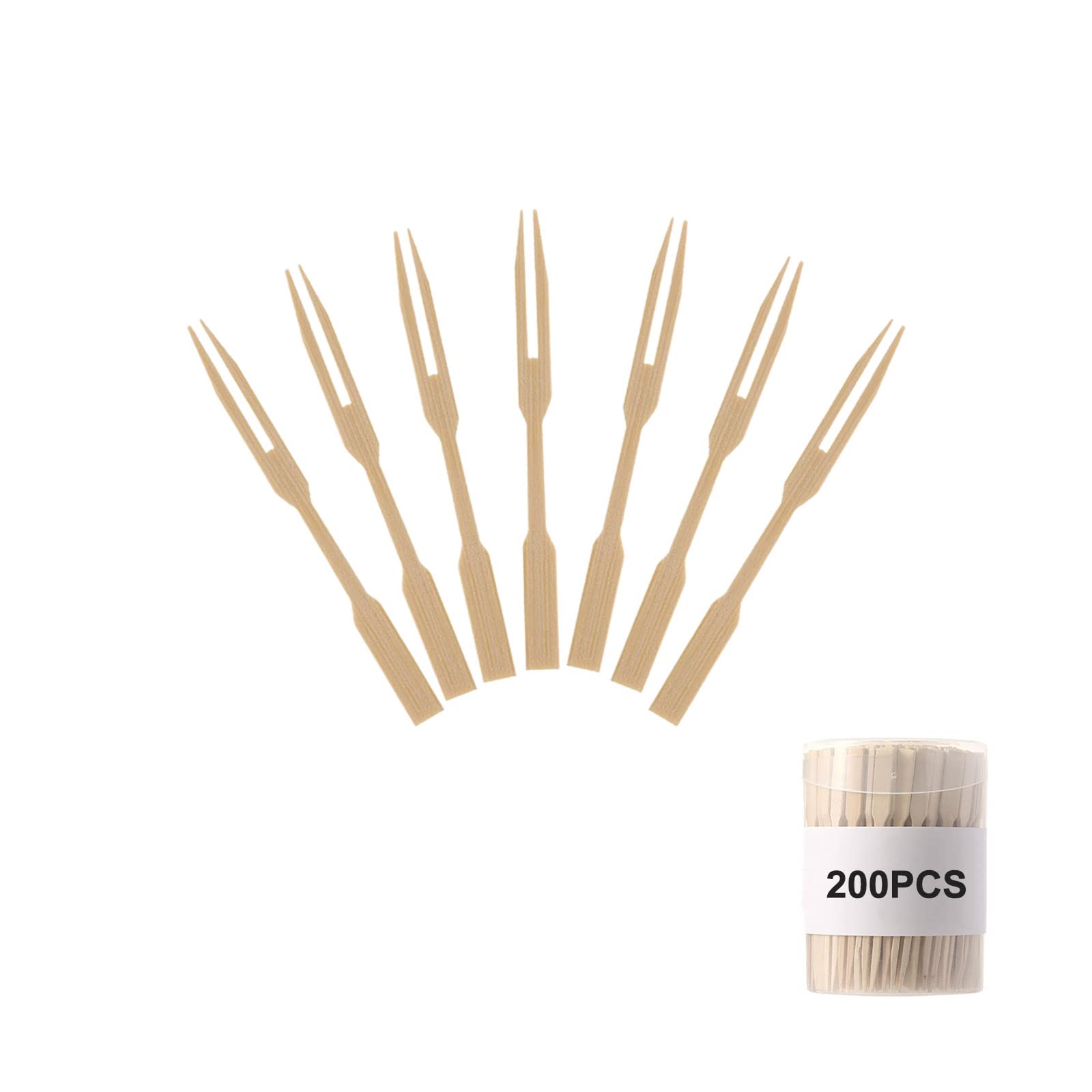 200Pcs 3.5 Inch Bamboo Cocktail Forks - Disposable Wooden Appetizer Forks for Fruit, Dessert, Party Catering | Perfect for Banquets, Weddings, Cocktail Parties & Home Entertaining