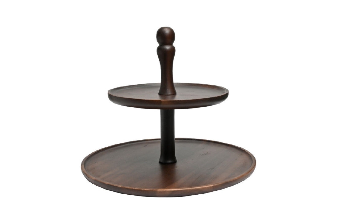 Classic St Clare Acacia Wood 2-Tier Round Serving Tray 26cm/38cm - Perfect for Tea Parties, Dessert Displays & Home Decor