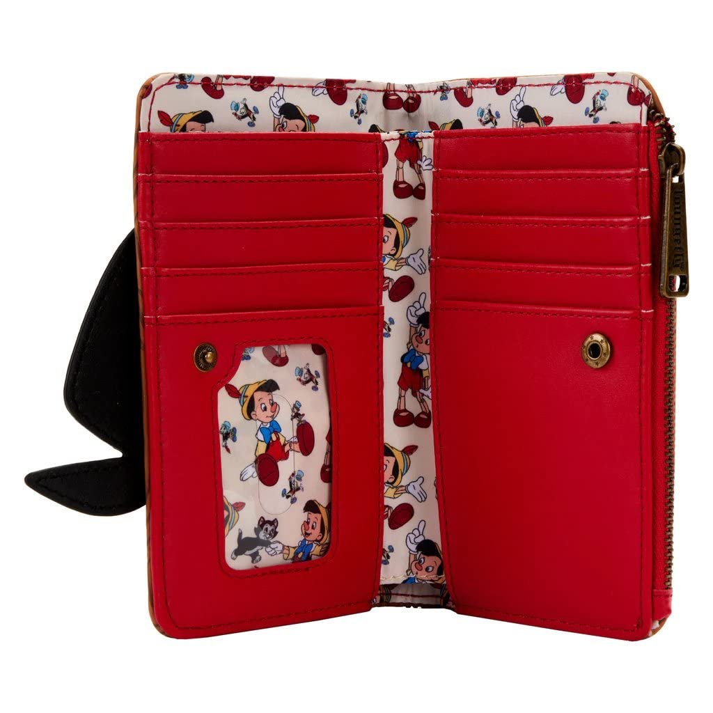 Loungefly Disney Pinocchio Peeking Faux Leather Flap Wallet - Cute Character Wallet for Disney Fans, Perfect for Theme Parks, Collectors & Everyday Use
