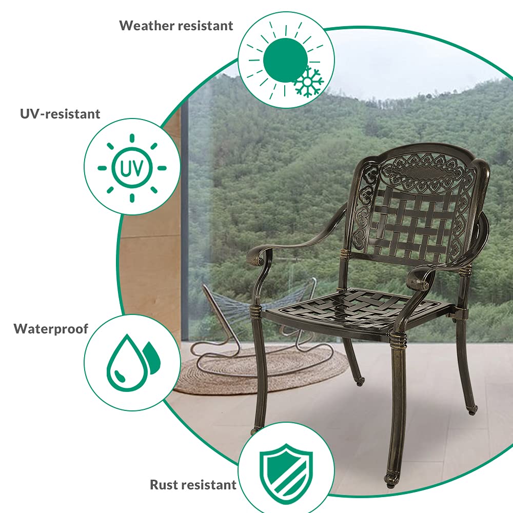 VIVIJASON 3-Piece Outdoor Patio Bistro Set - All-Weather Cast Aluminum Dining Table & 2 Chairs with 31